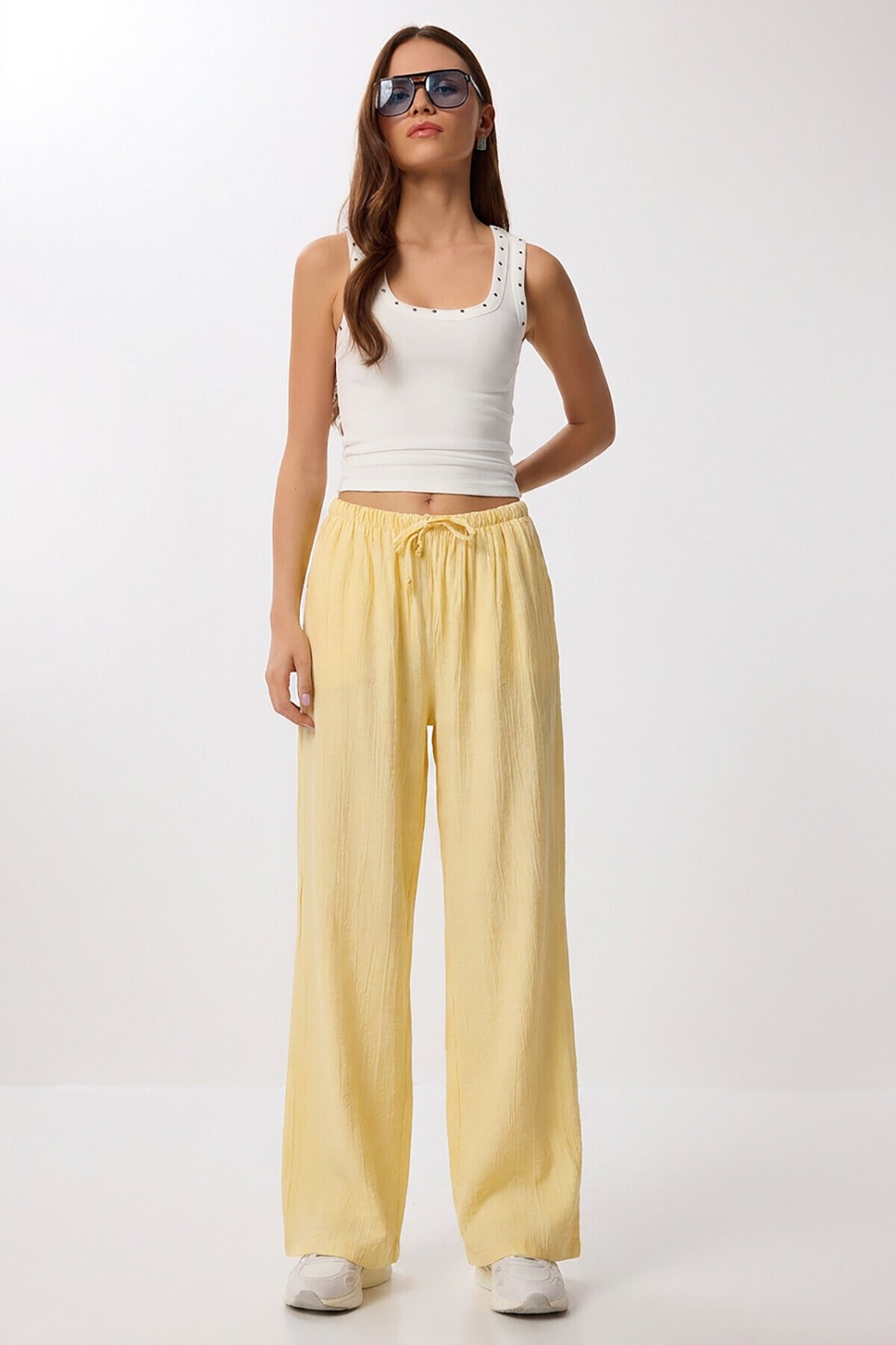 Cepli Geniş Paça Yazlık Pantolon SARI LUB0343