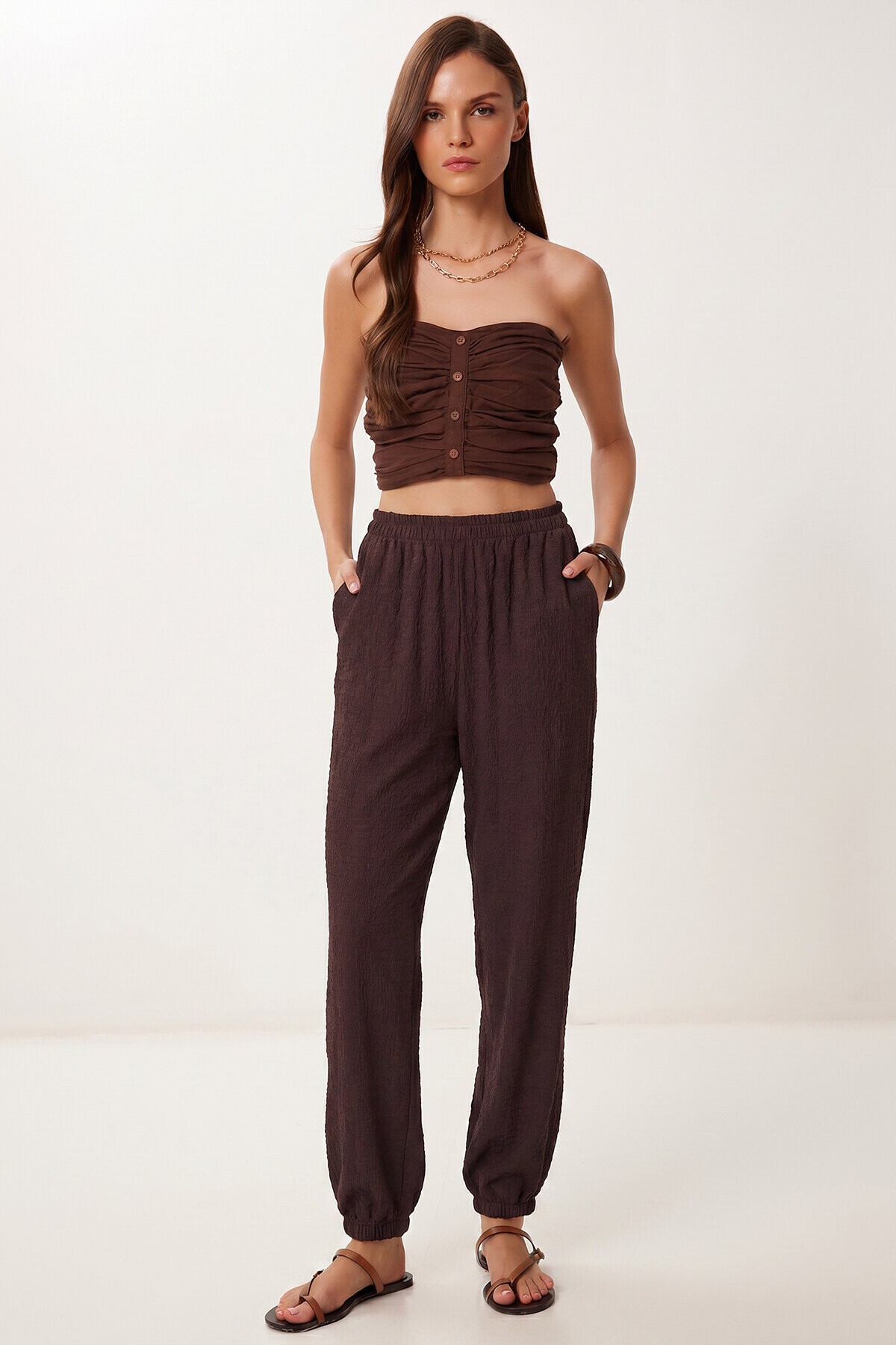 Cepli Rahat Krinkıl Şalvar Pantolon MÜRDÜM LFW0024