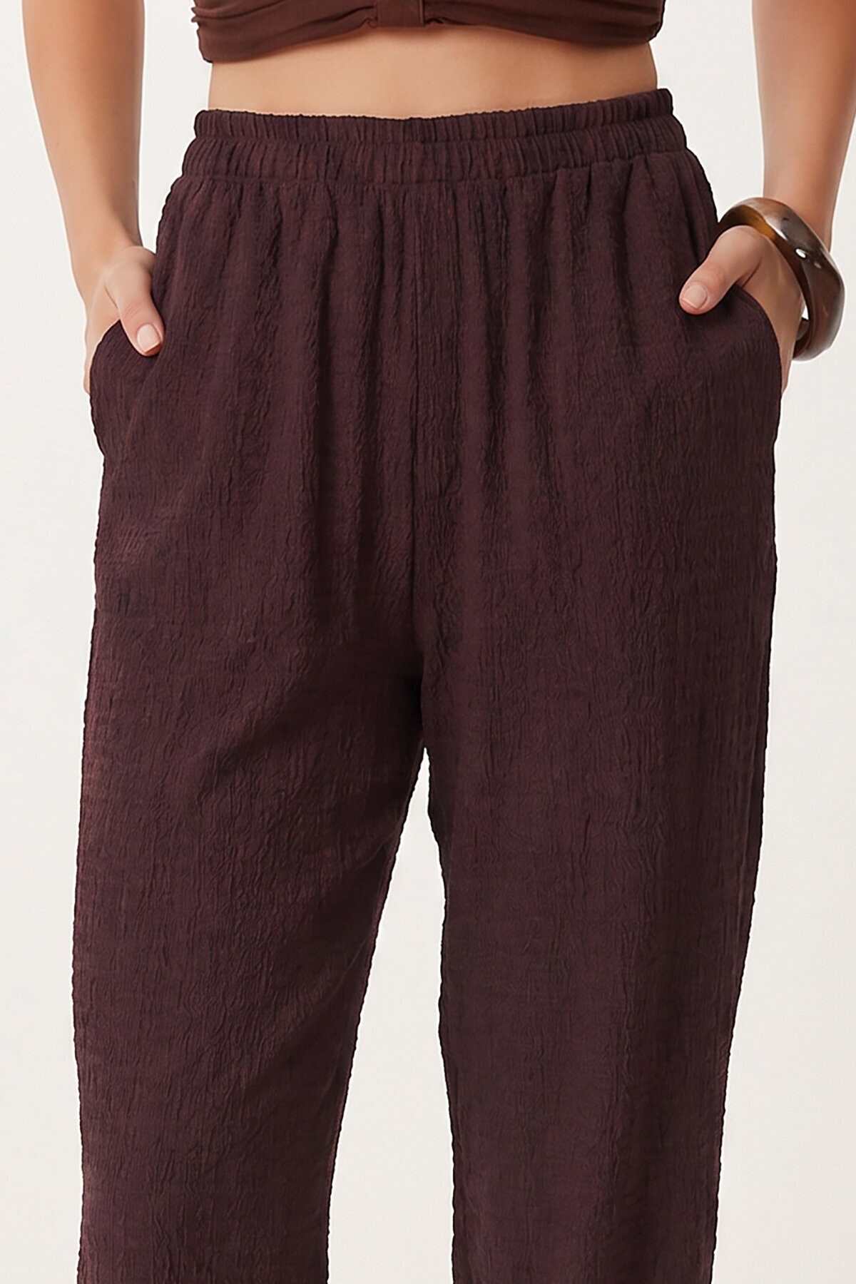 Cepli Rahat Krinkıl Şalvar Pantolon MÜRDÜM LFW0024