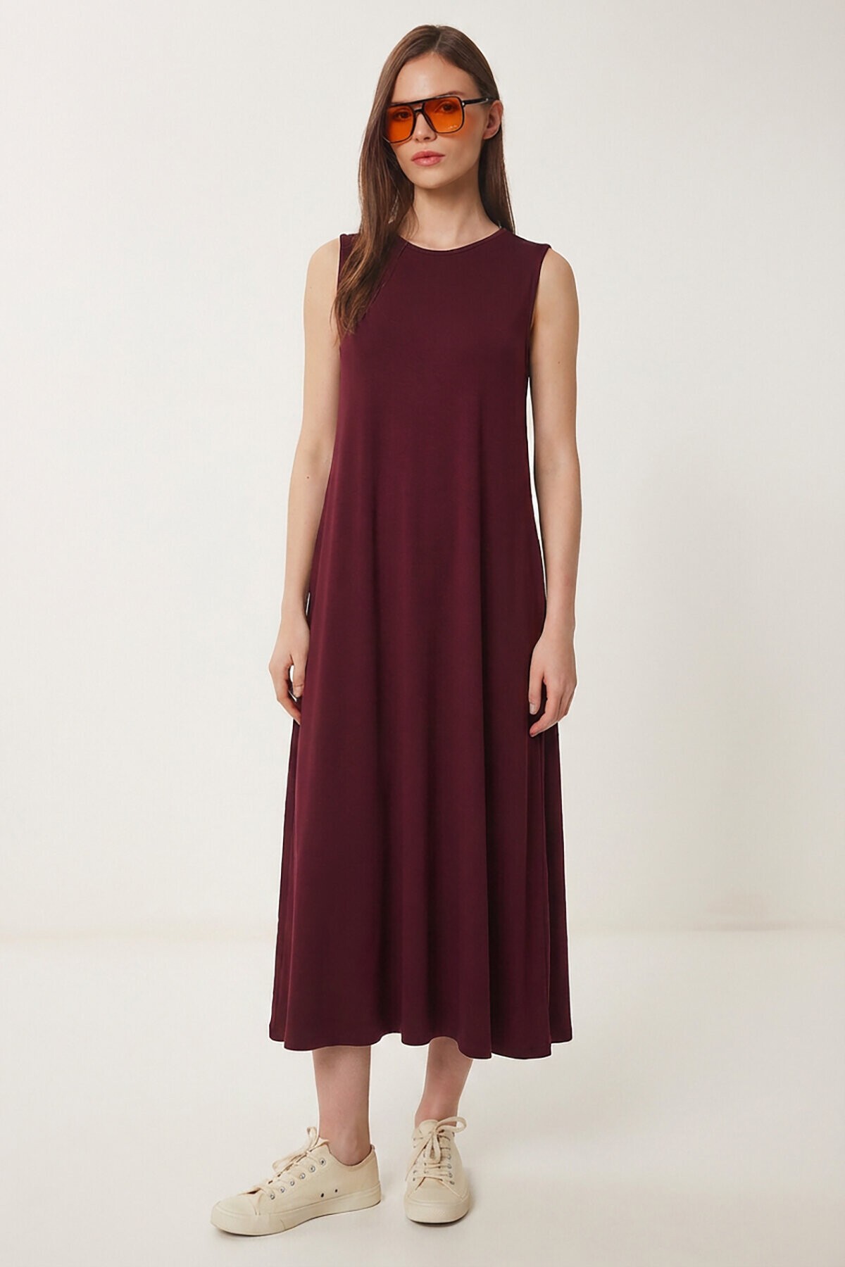 Cepli Yazlık Örme Elbise BORDO LRN0032