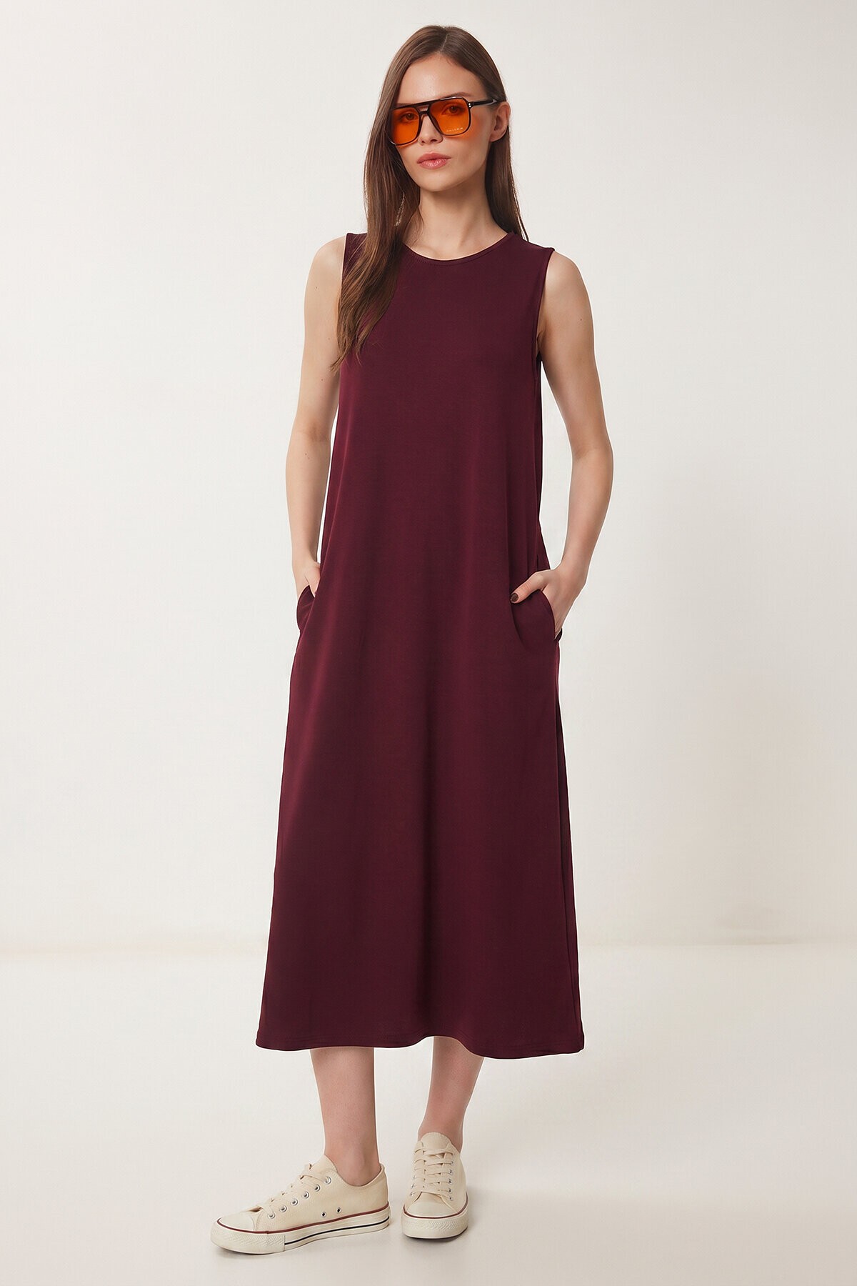 Cepli Yazlık Örme Elbise BORDO LRN0032