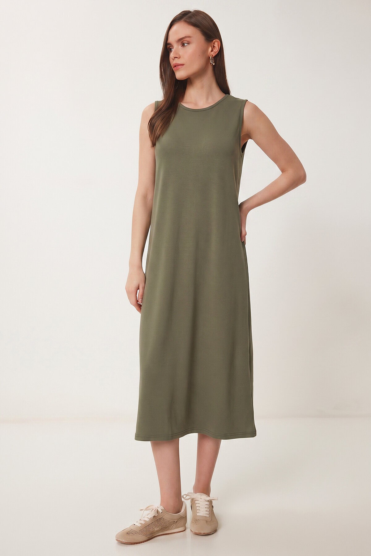 Cepli Yazlık Örme Elbise HAKİ LRN0032