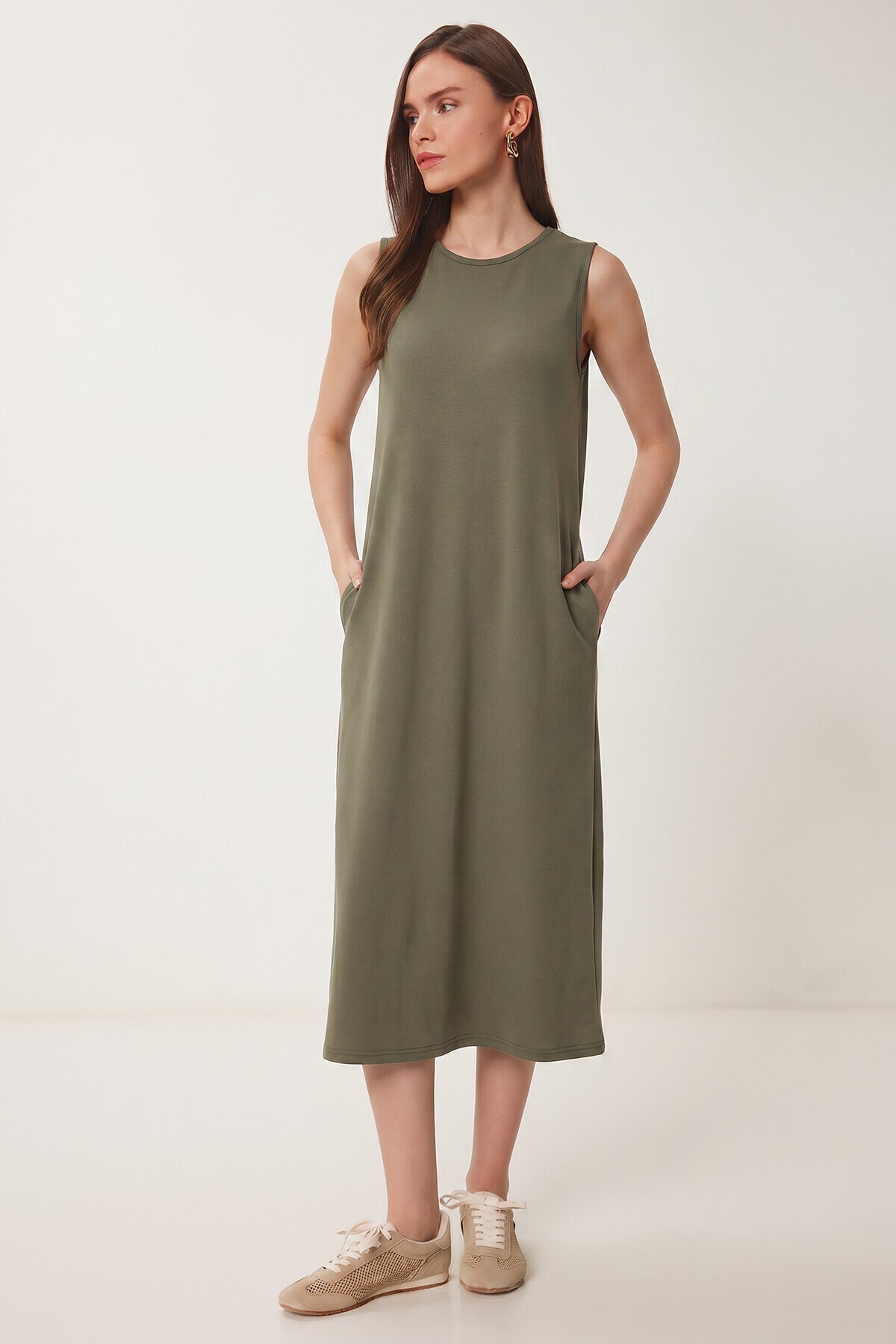 Cepli Yazlık Örme Elbise HAKİ LRN0032