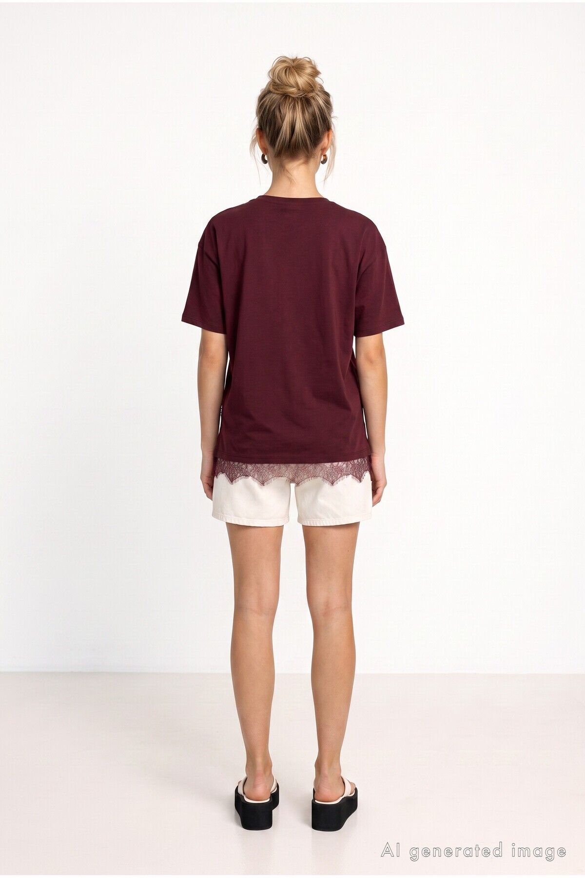 Dantel Detaylı Oversize Örme T-shirt MÜRDÜM LUB0377