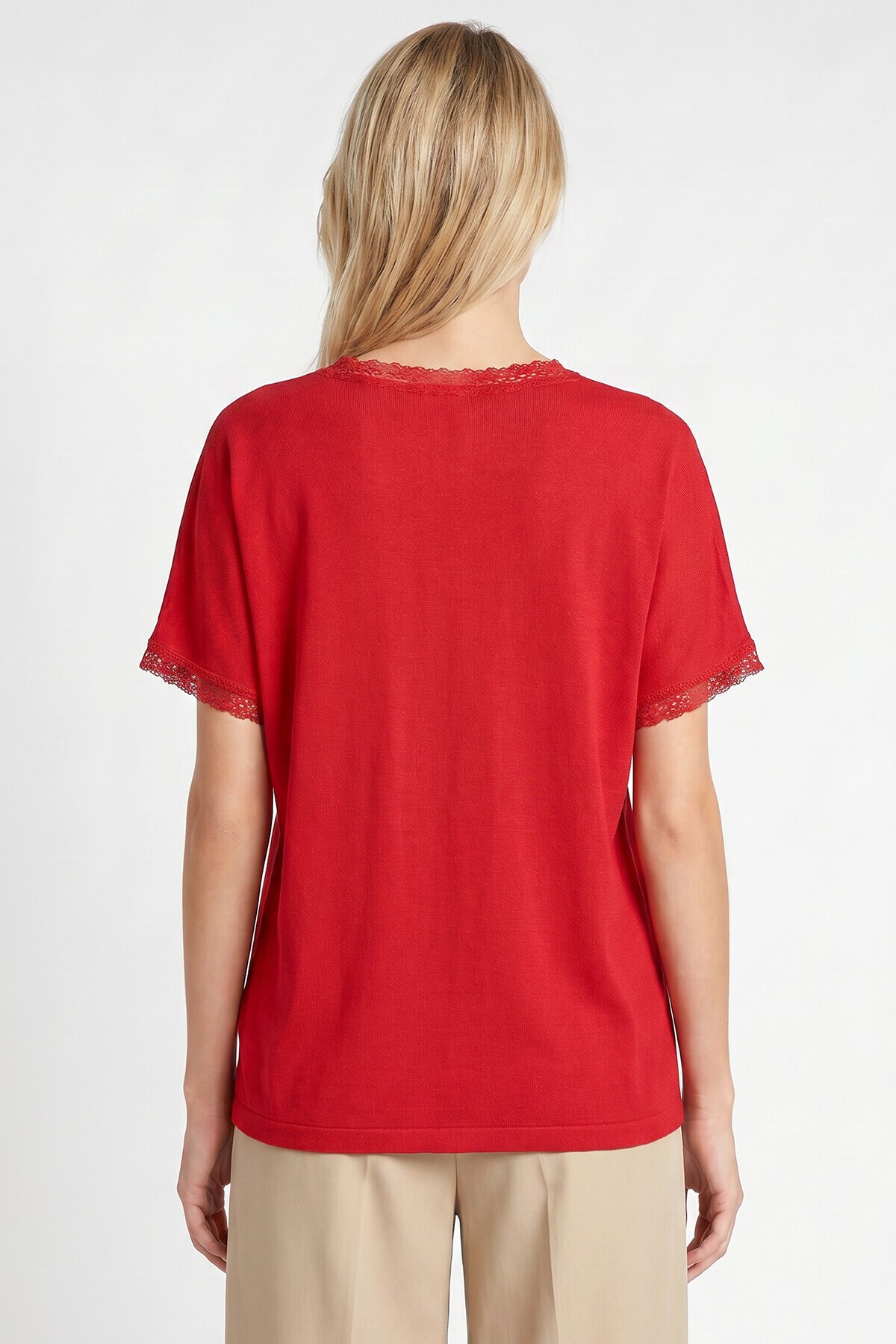 Dantelli Oversize Mevsimlik Triko Bluz KIRMIZI LYY0145