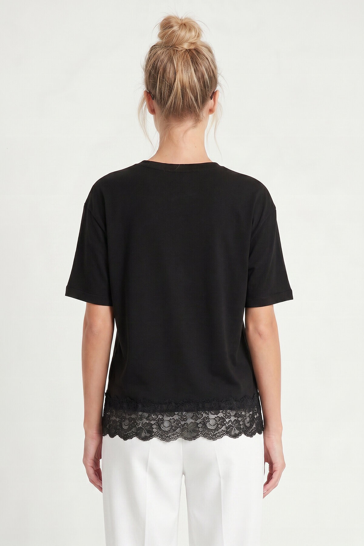 Dantelli Oversize Mevsimlik Triko Bluz SİYAH LYY0146