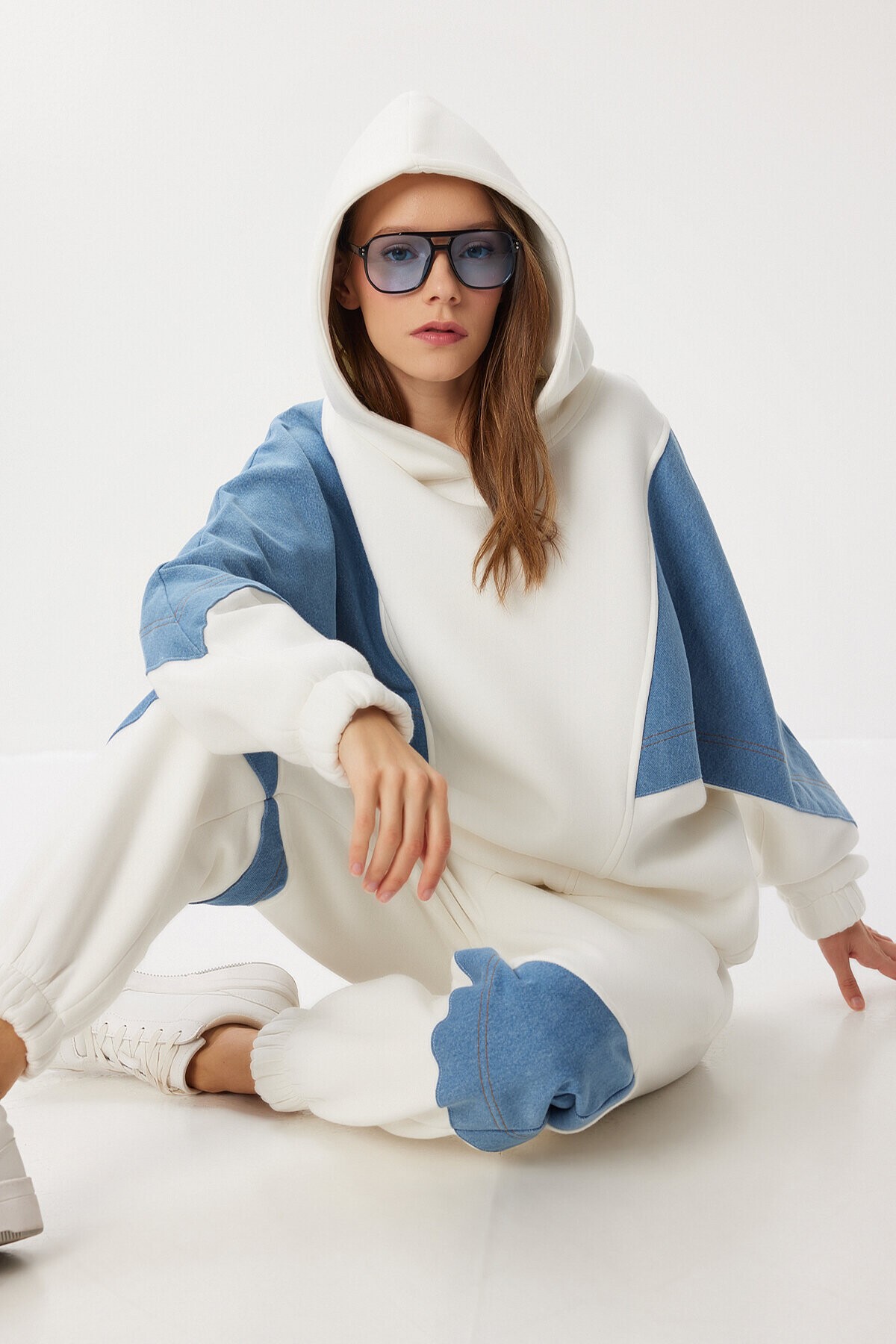 Denim Renk Bloklu Alt-Üst Takım EKRU HFG0006