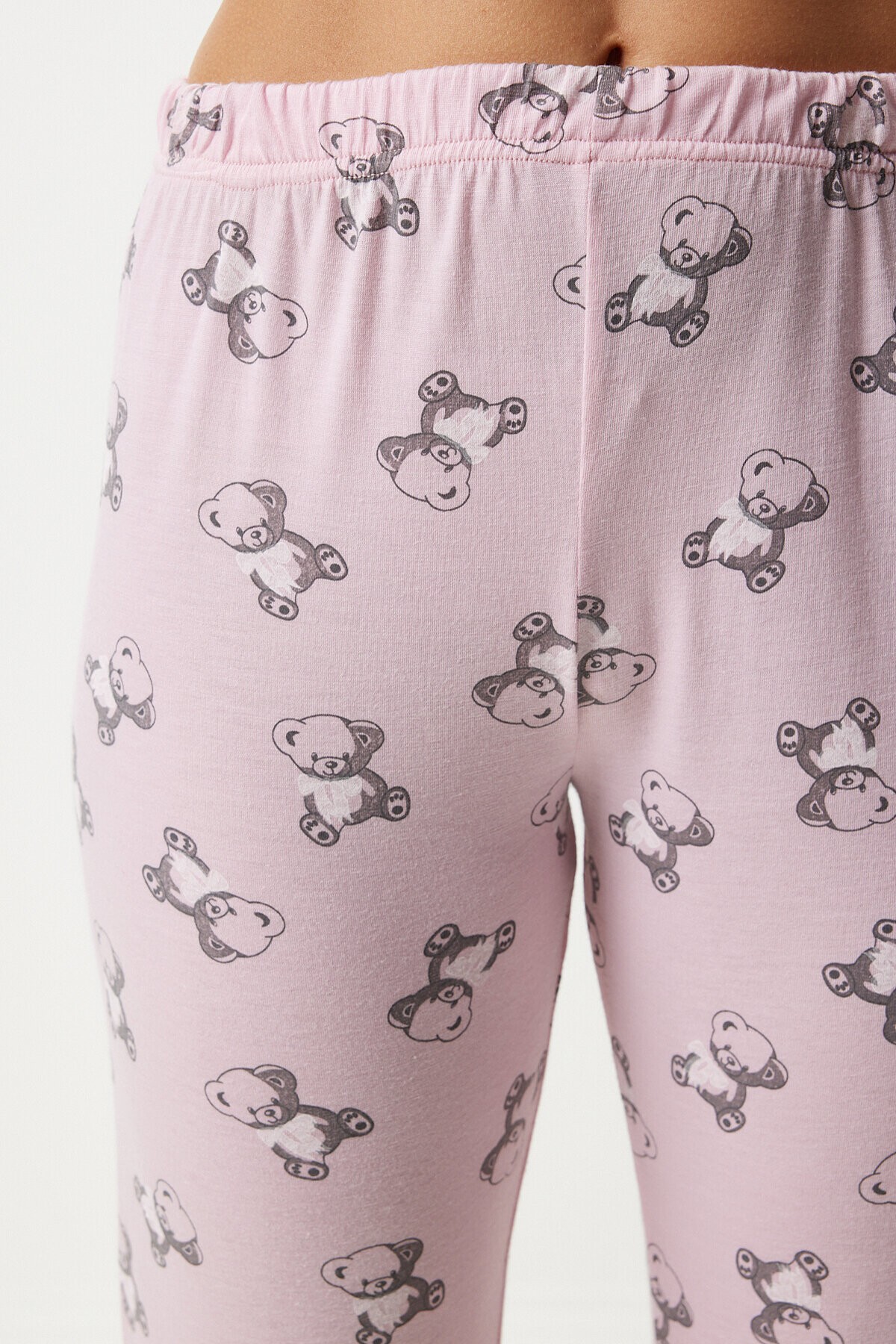 Desenli Viskon Pantolon T-shirt Pijama Takımı AÇIK PEMBE LEC0007