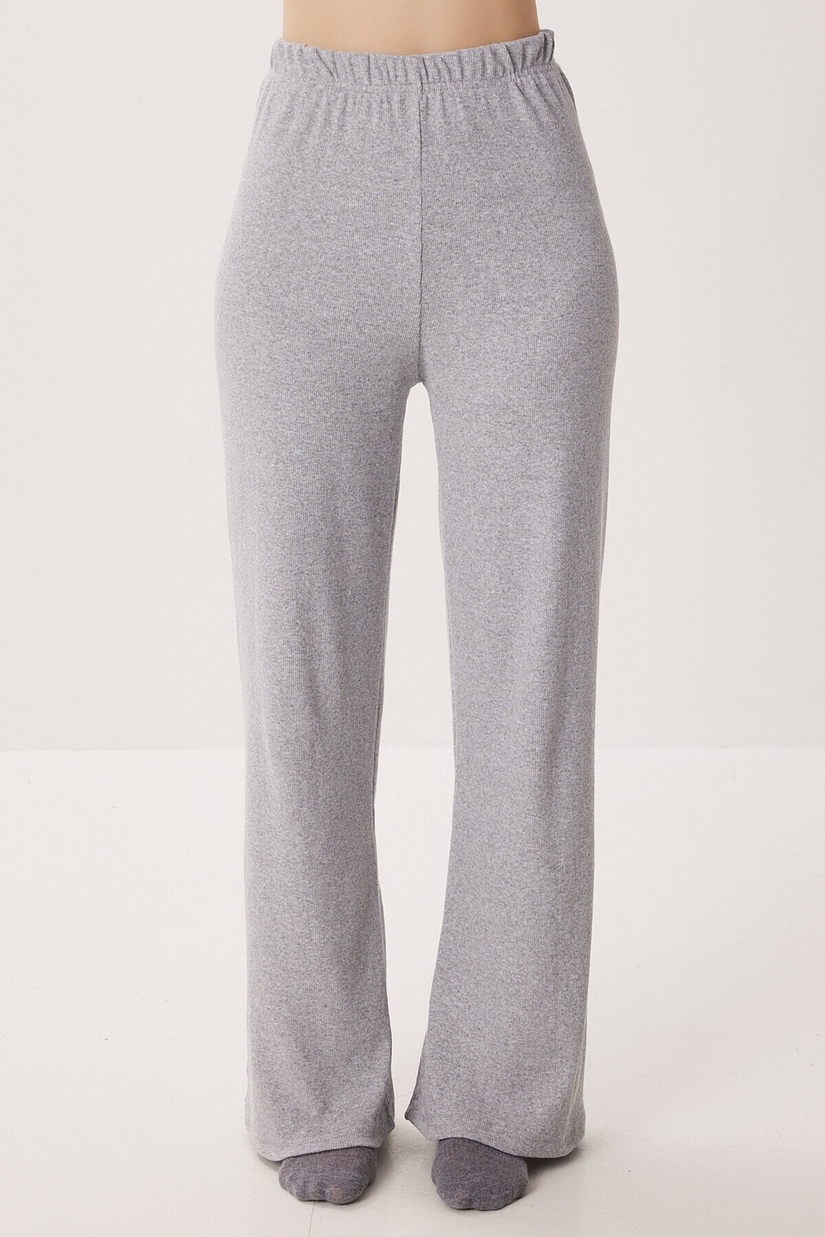 Düğmeli Fitilli Örme Hırka Pijama Takımı GRİ MELANJ LRN0016