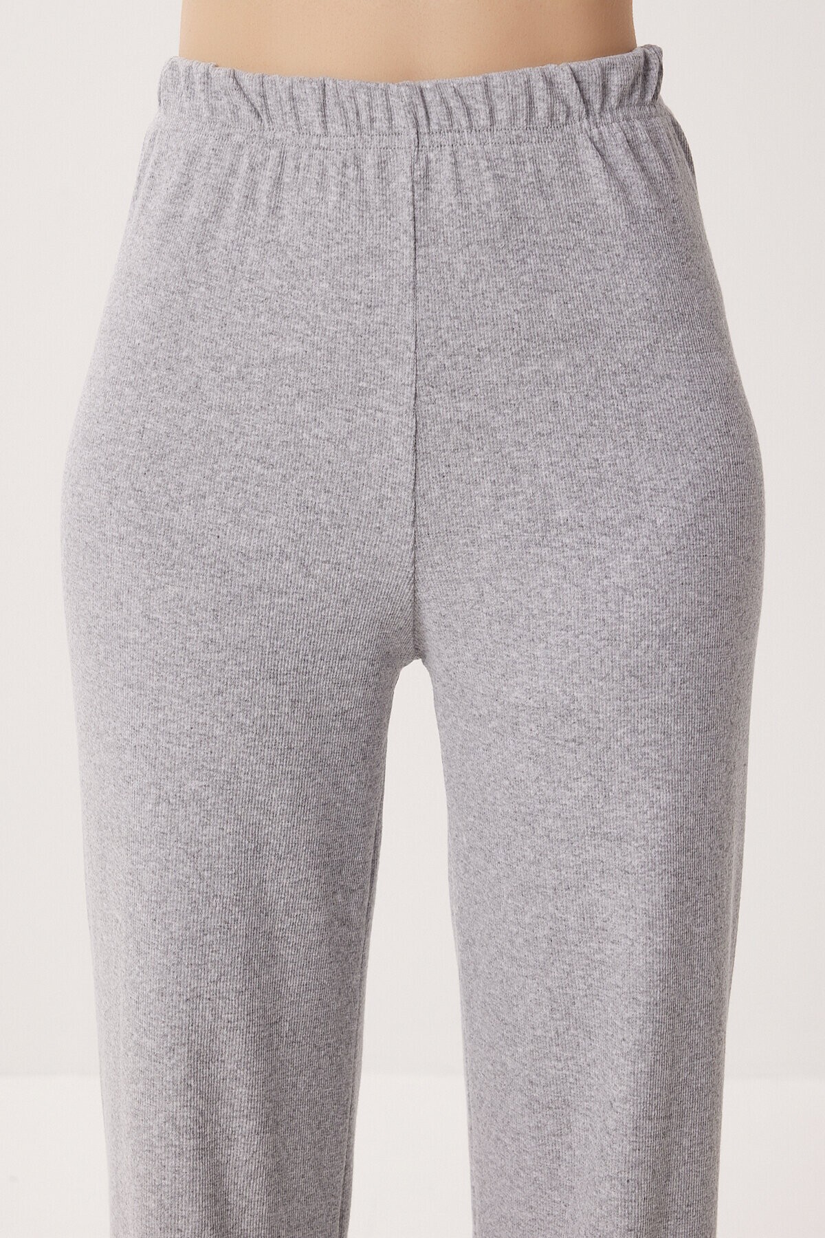Düğmeli Fitilli Örme Hırka Pijama Takımı GRİ MELANJ LRN0016