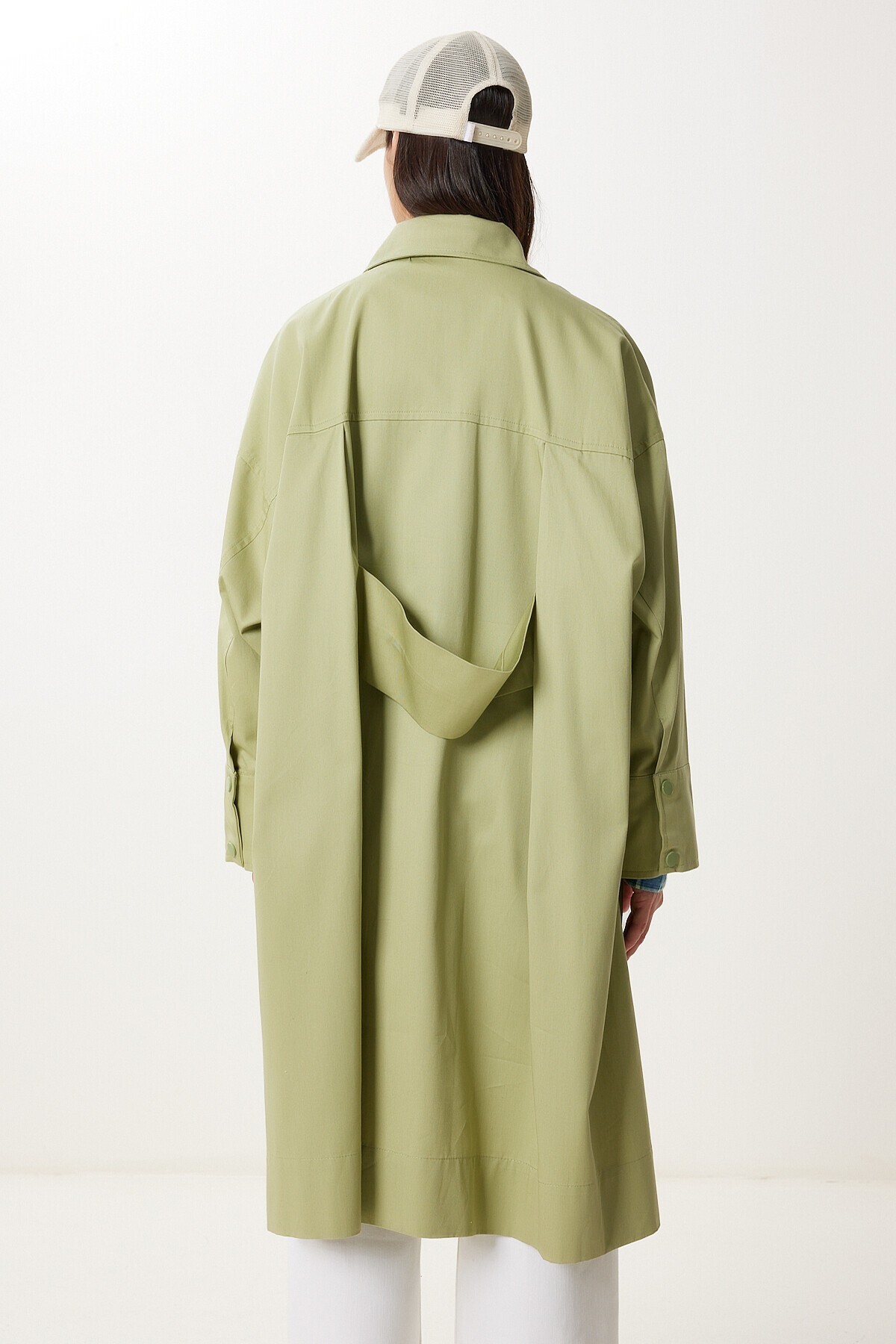 Fermuarlı Oversize Dokuma Trençkot ÇAĞLA YEŞİLİ LFG0180