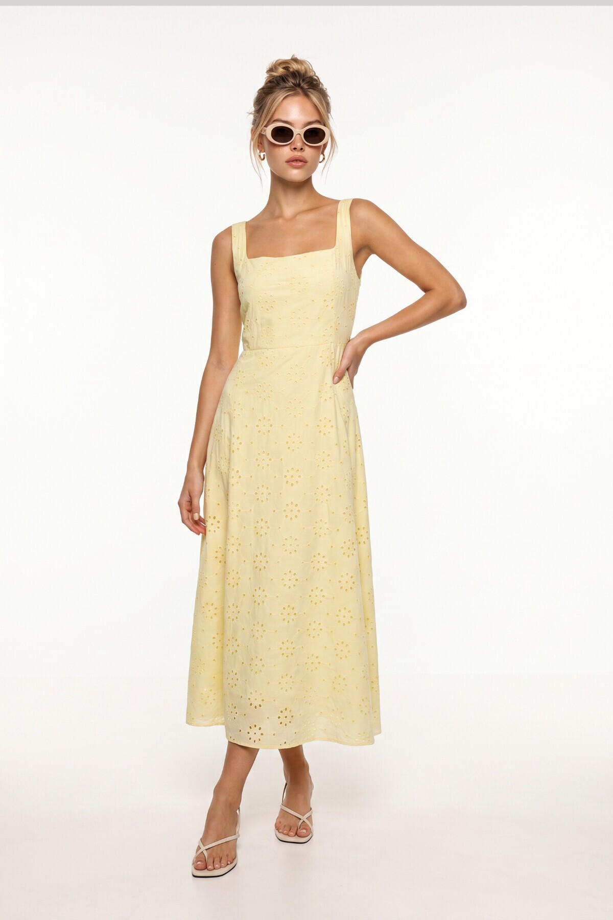 Fistolu Yazlık Midi Elbise SARI LBY0063