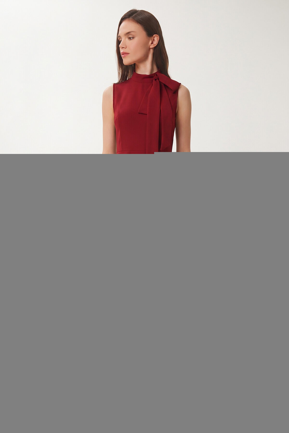 Fular Detaylı Midi Dokuma Elbise BORDO LNT0036