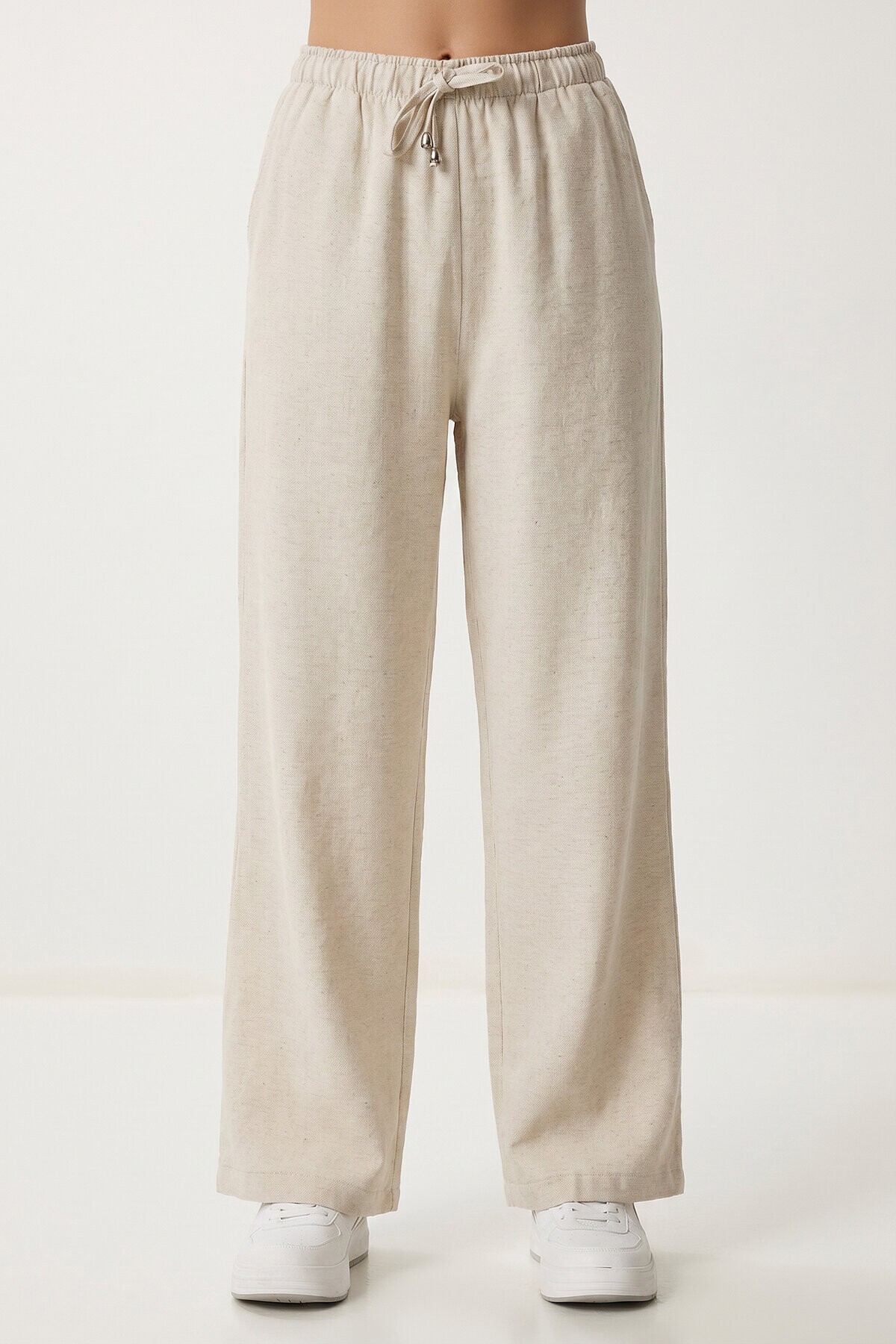 Geniş Paça Cepli Keten Pantolon TAŞ LZV0077
