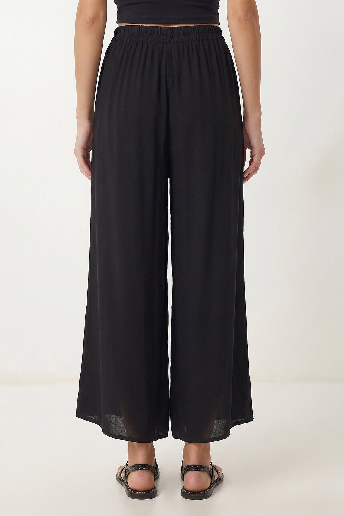 Geniş Paça Yazlık Viskon Pantolon SİYAH LRN0035