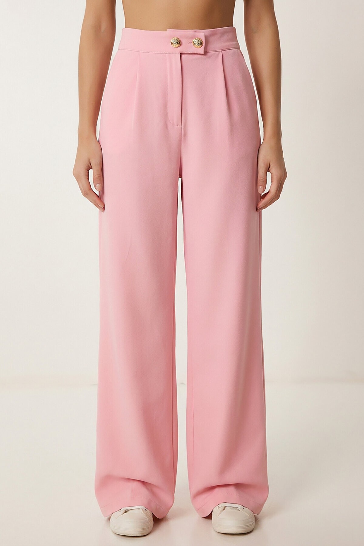 Gold Düğmeli Dokuma Yelek-Pantolon Takım PEMBE LAZ0004