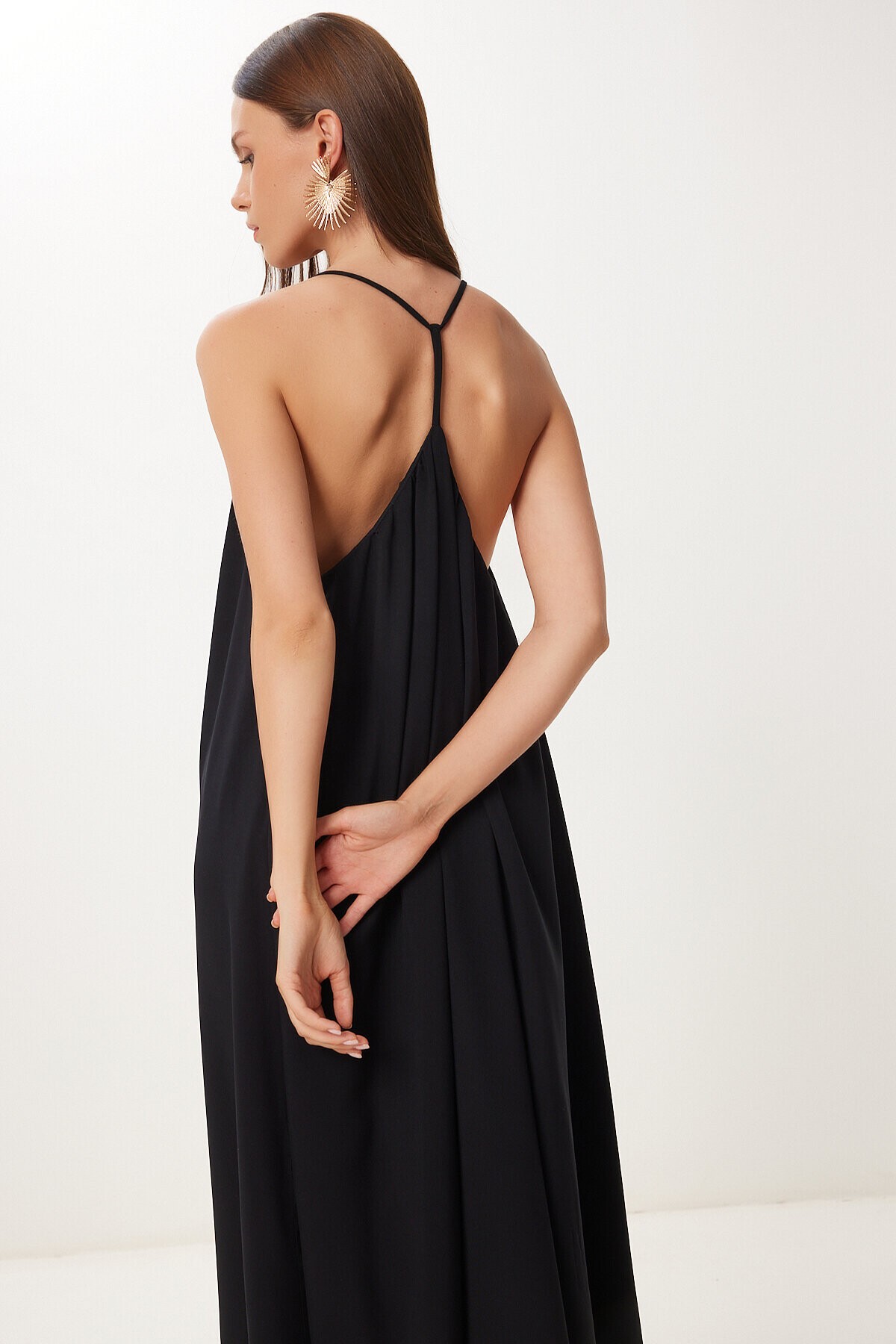Halter Yaka Yazlık Uzun Viskon Elbise SİYAH LFG0022