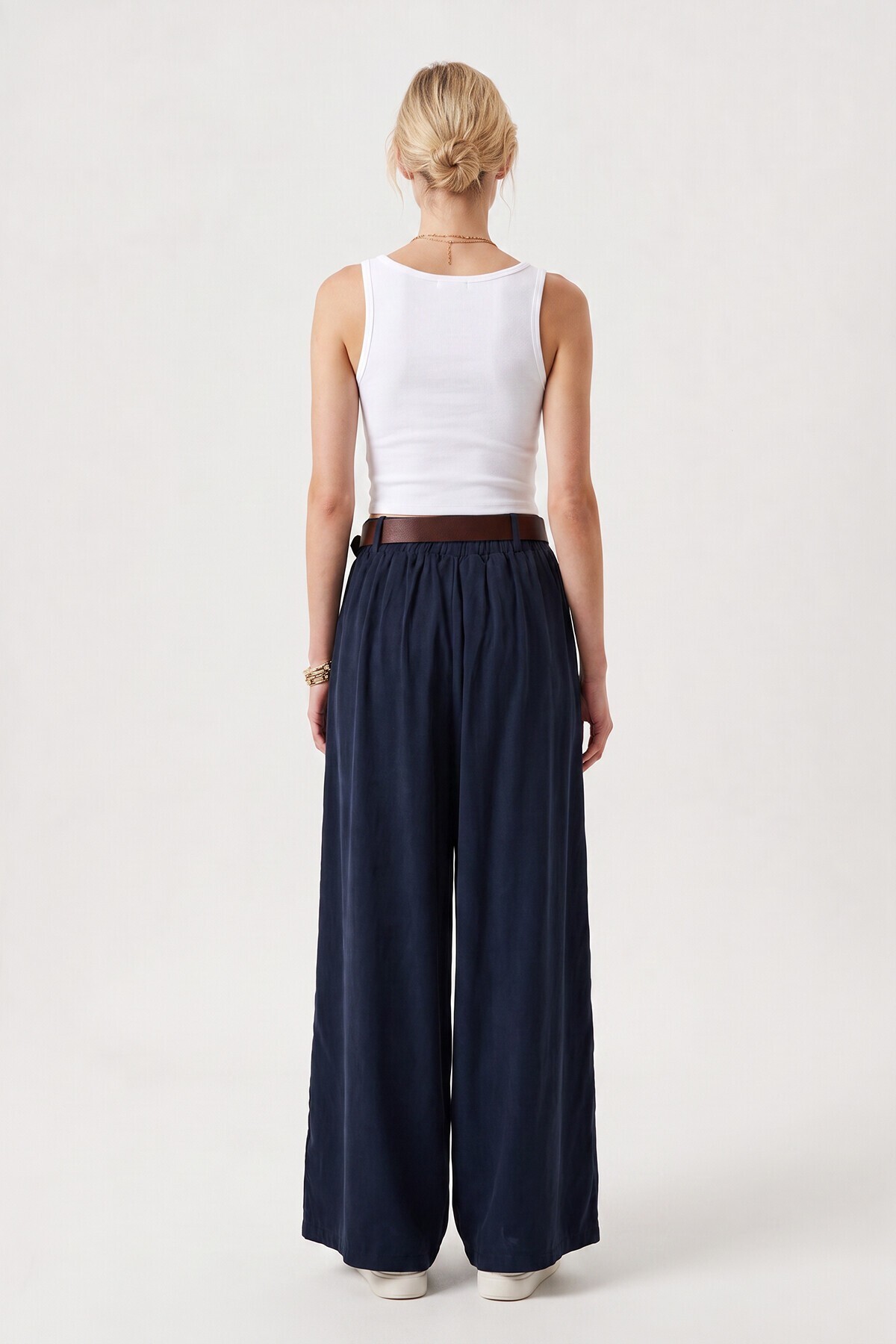 Kemerli Gabardin Etek Pantolon LACİVERT LBY0072