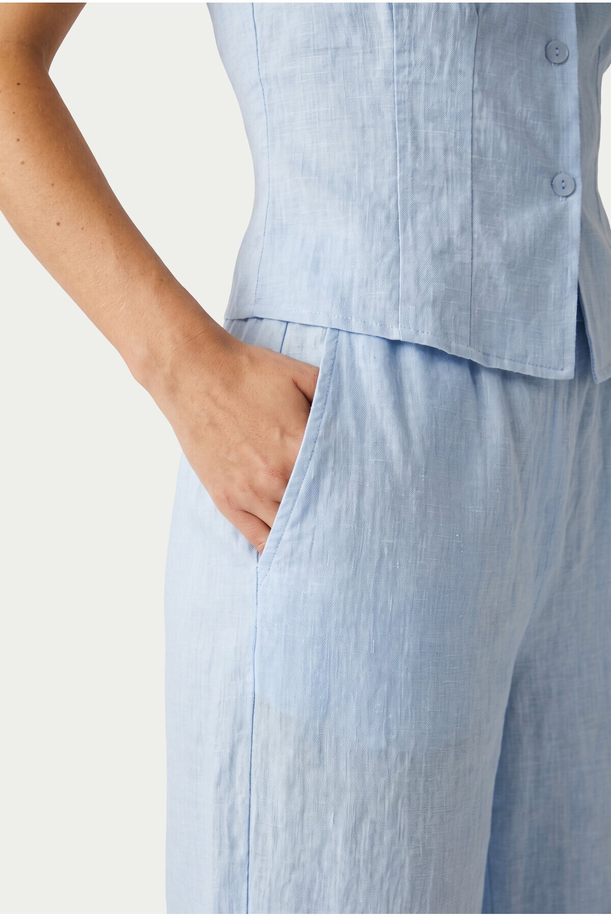 Keten Görünümlü Yelek Pantolon Takım GÖK MAVİ LAZ0010