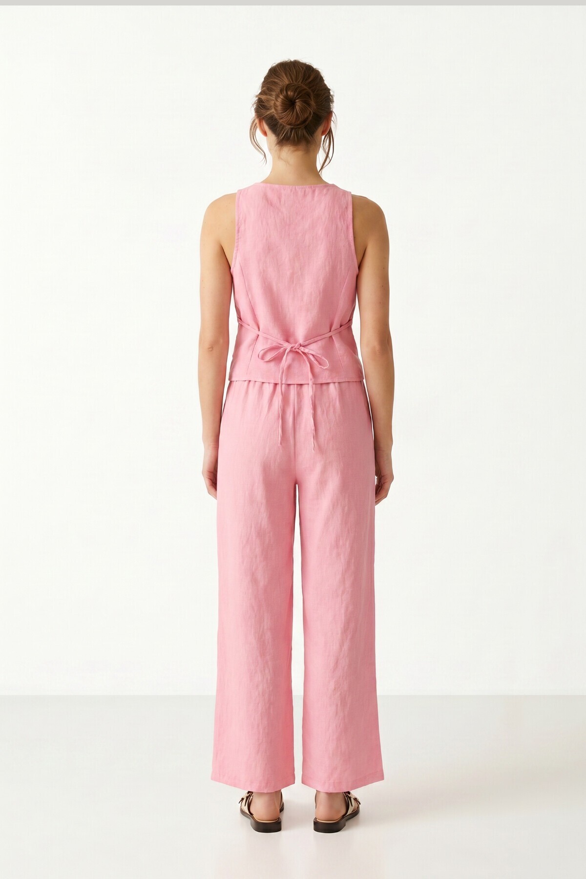 Keten Görünümlü Yelek Pantolon Takım PEMBE LAZ0010