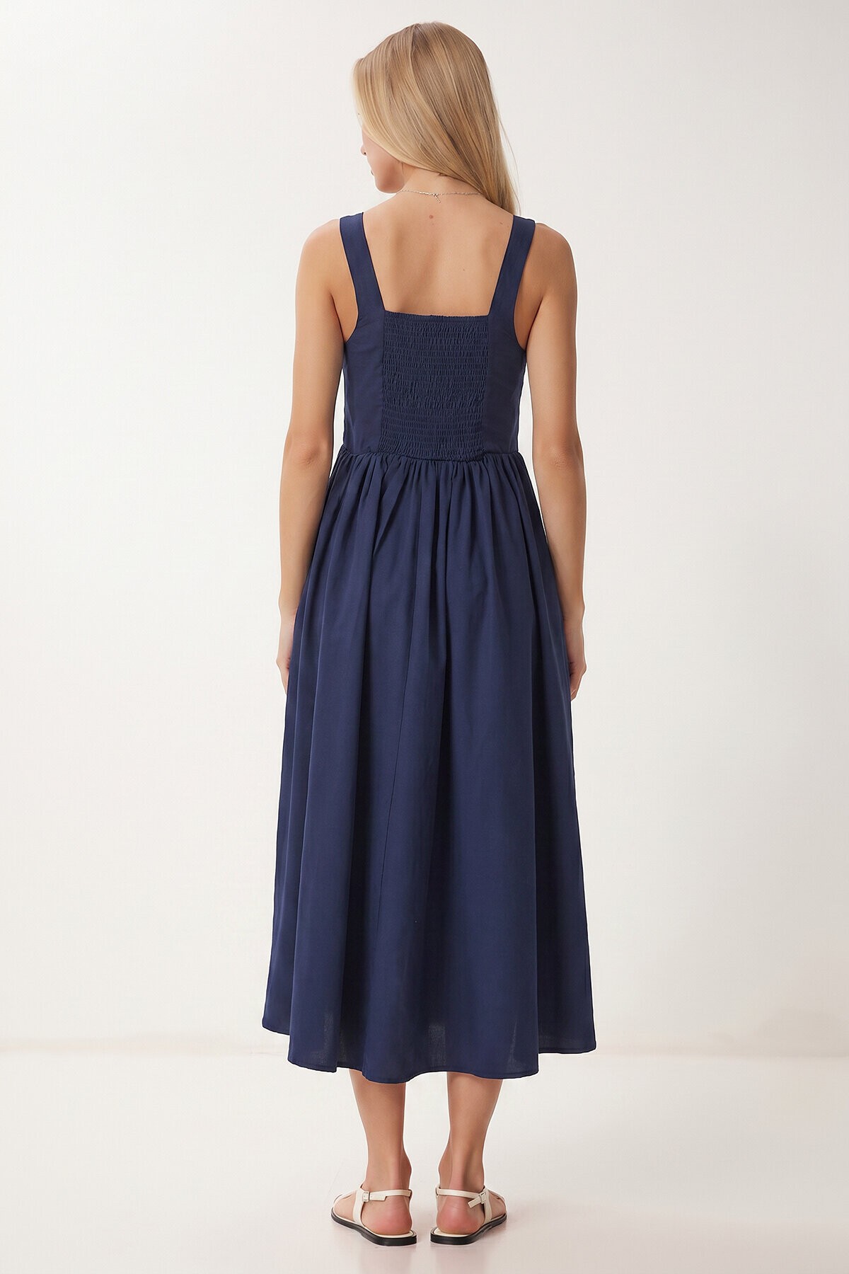 Korse Görünümlü Poplin Midi Elbise LACİVERT LUB0354