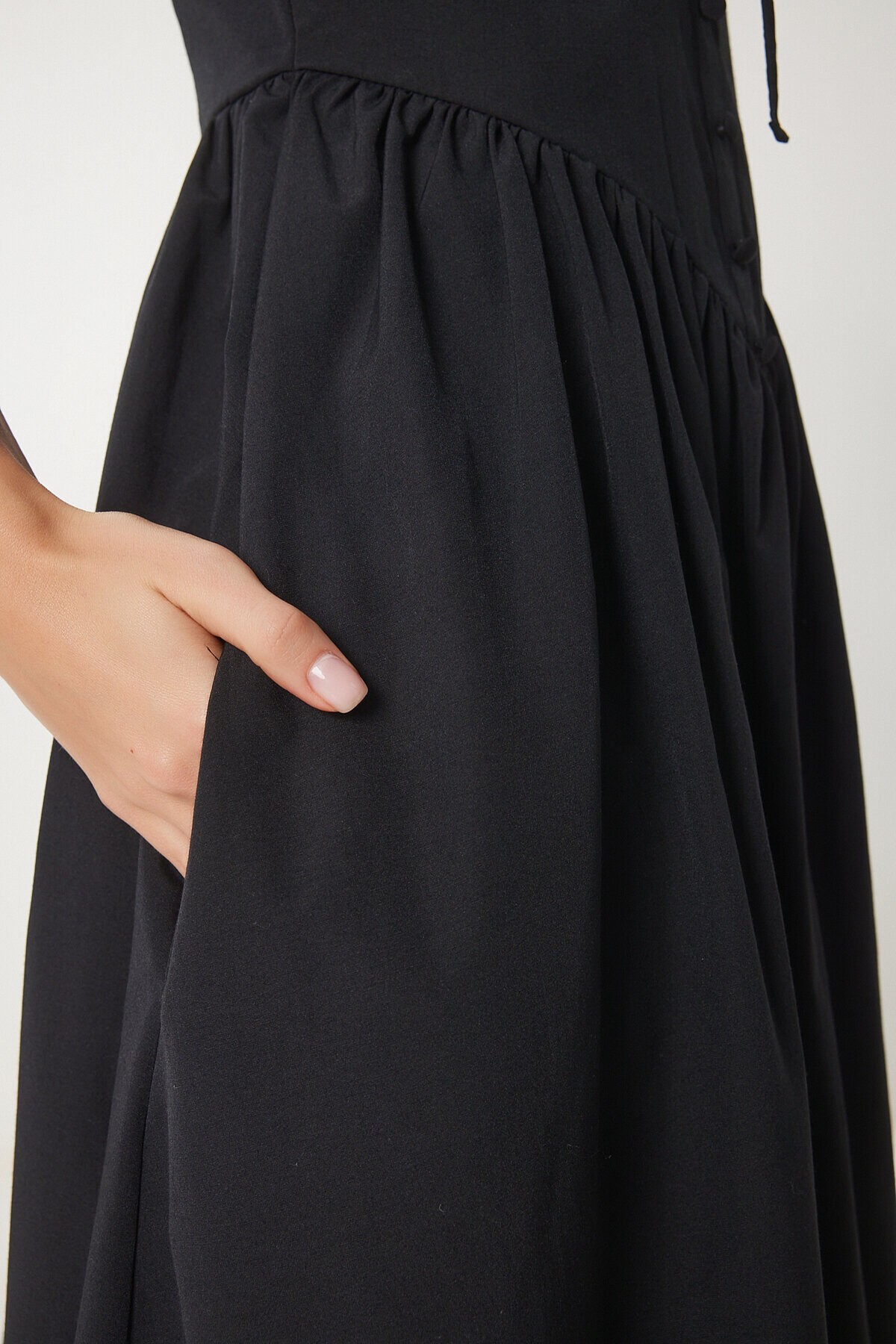 Korse Görünümlü Poplin Midi Elbise SİYAH LUB0354