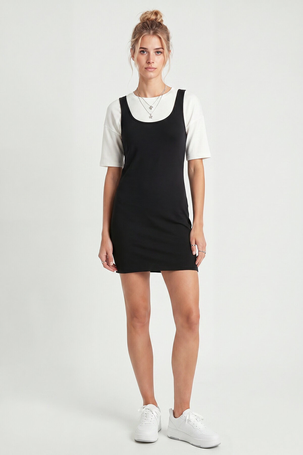 Mini T-shirt Elbise İkili Modal Takım SİYAH LNT0040