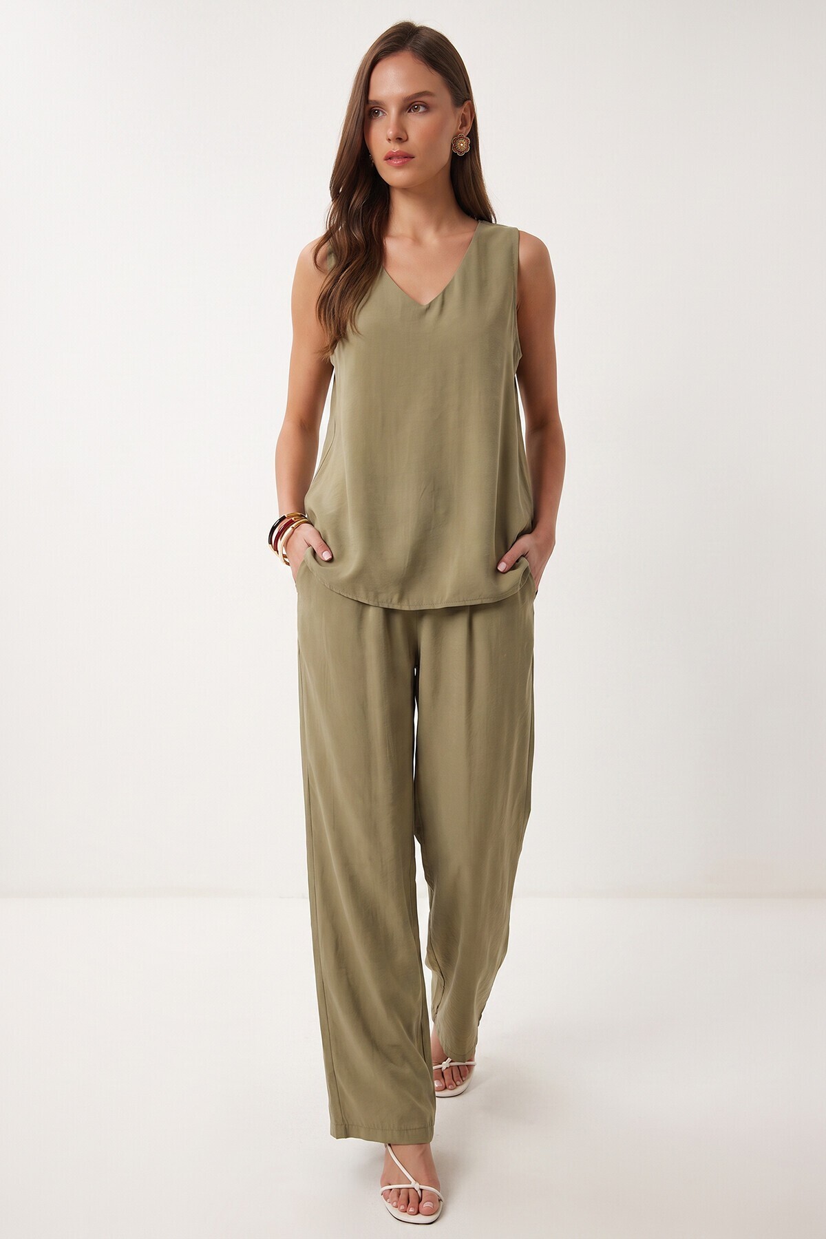 Modal Bluz Pantolon Takım ZEYTİN YEŞİLİ LMC0059