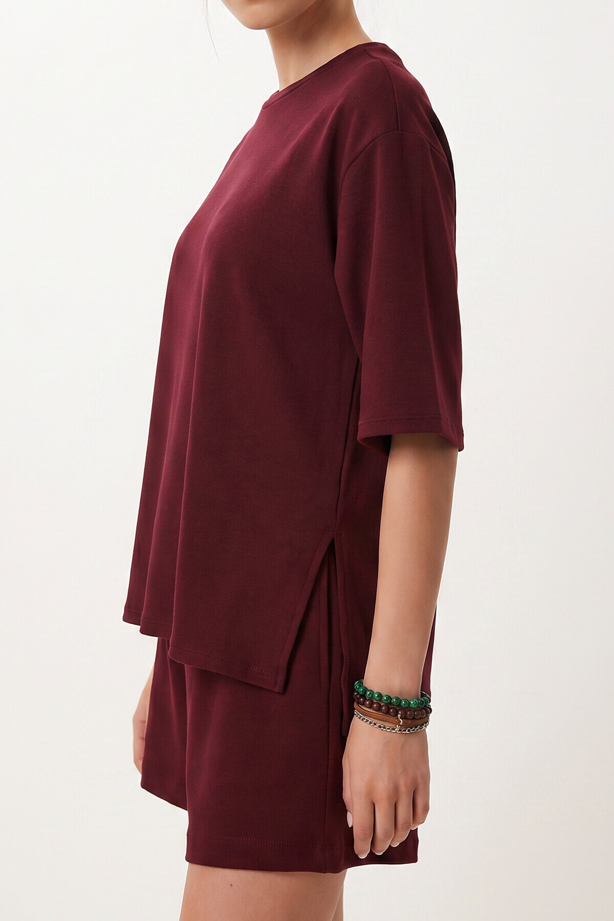 Modal Oversize T-shirt Şort Takım MÜRDÜM LUB0379
