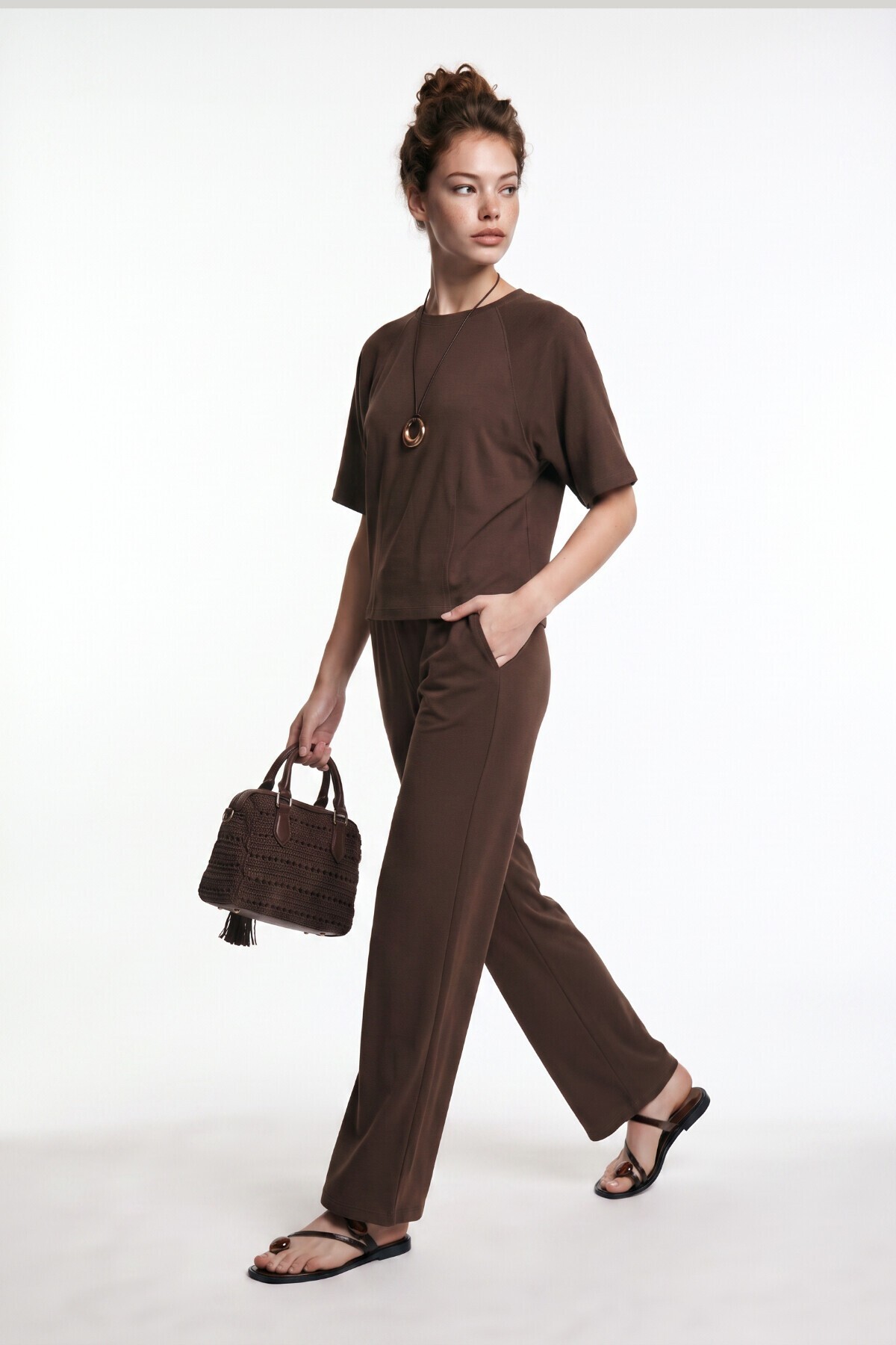 Modal T-shirt Pantolon Takım KAHVERENGİ LUB0385