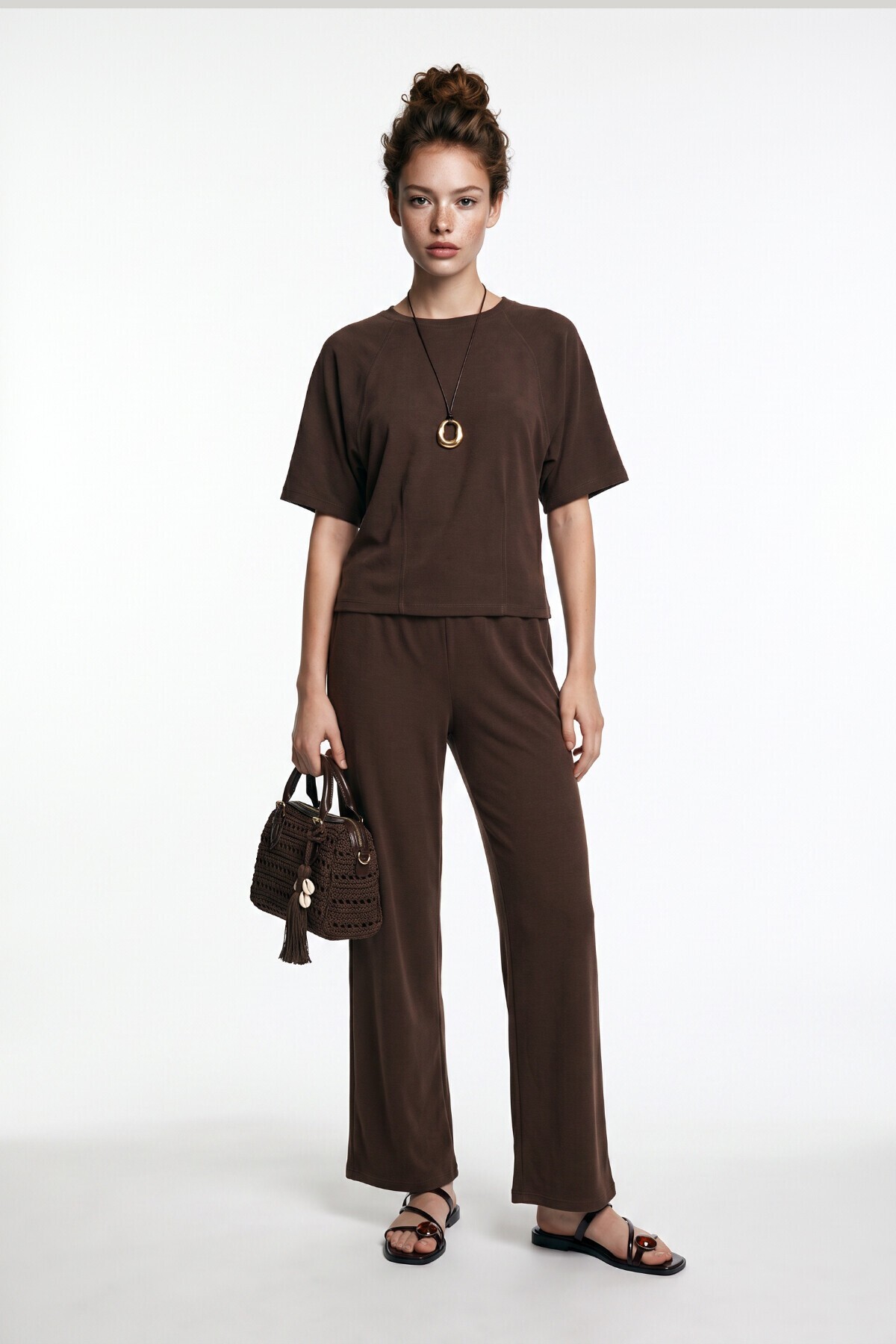 Modal T-shirt Pantolon Takım KAHVERENGİ LUB0385
