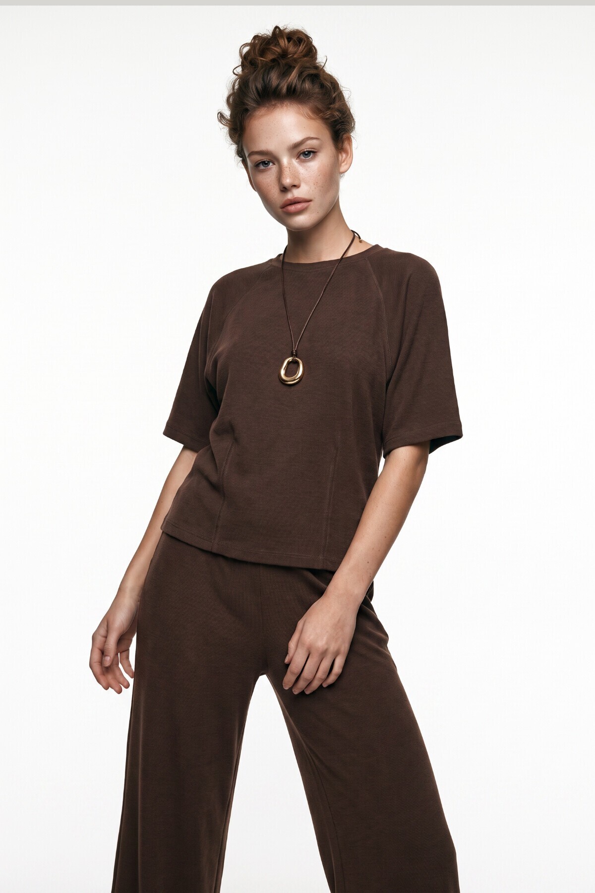 Modal T-shirt Pantolon Takım KAHVERENGİ LUB0385