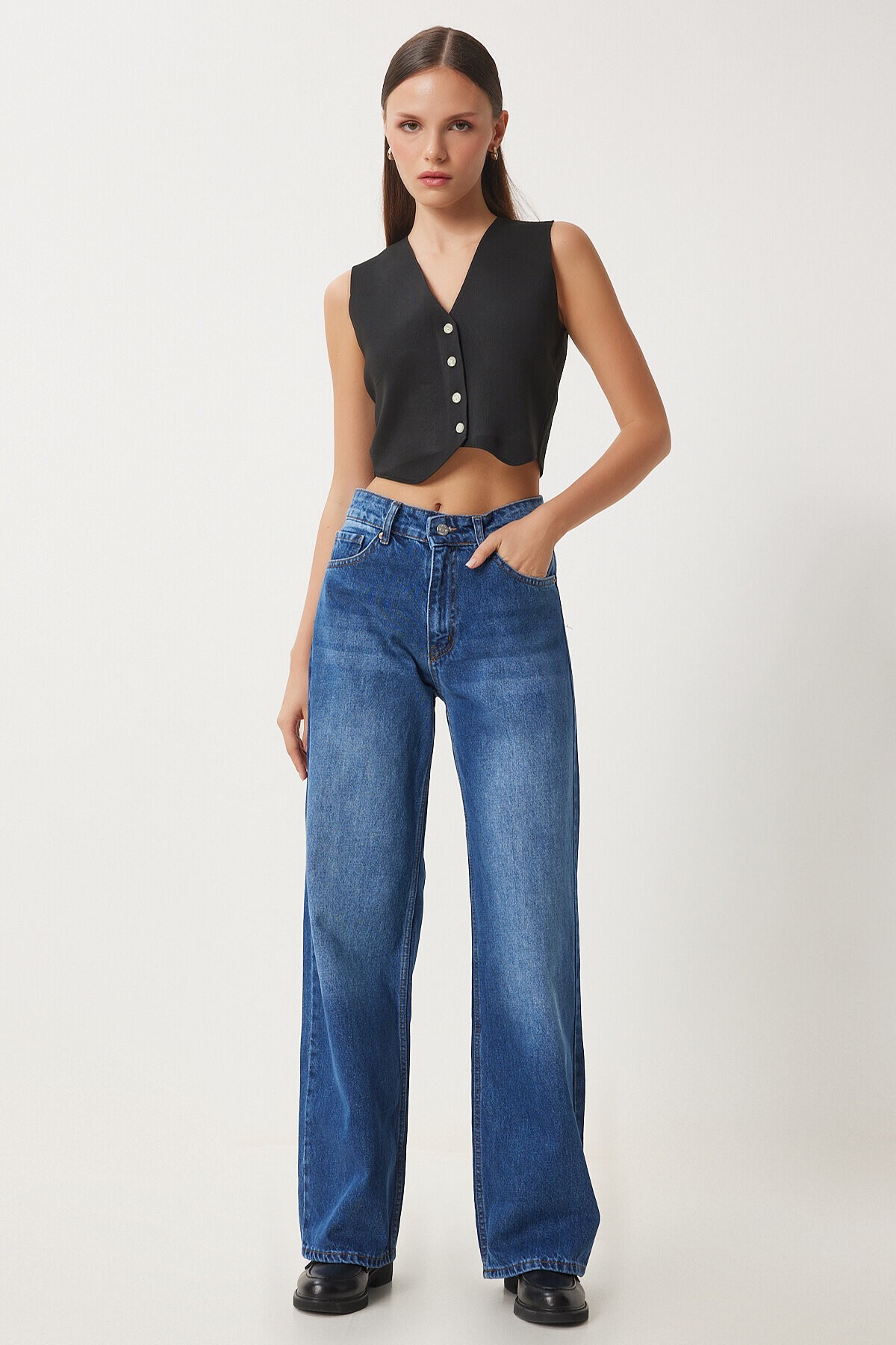 Orta Bel Geniş Paça Bol Jeans MAVİ LUT0009