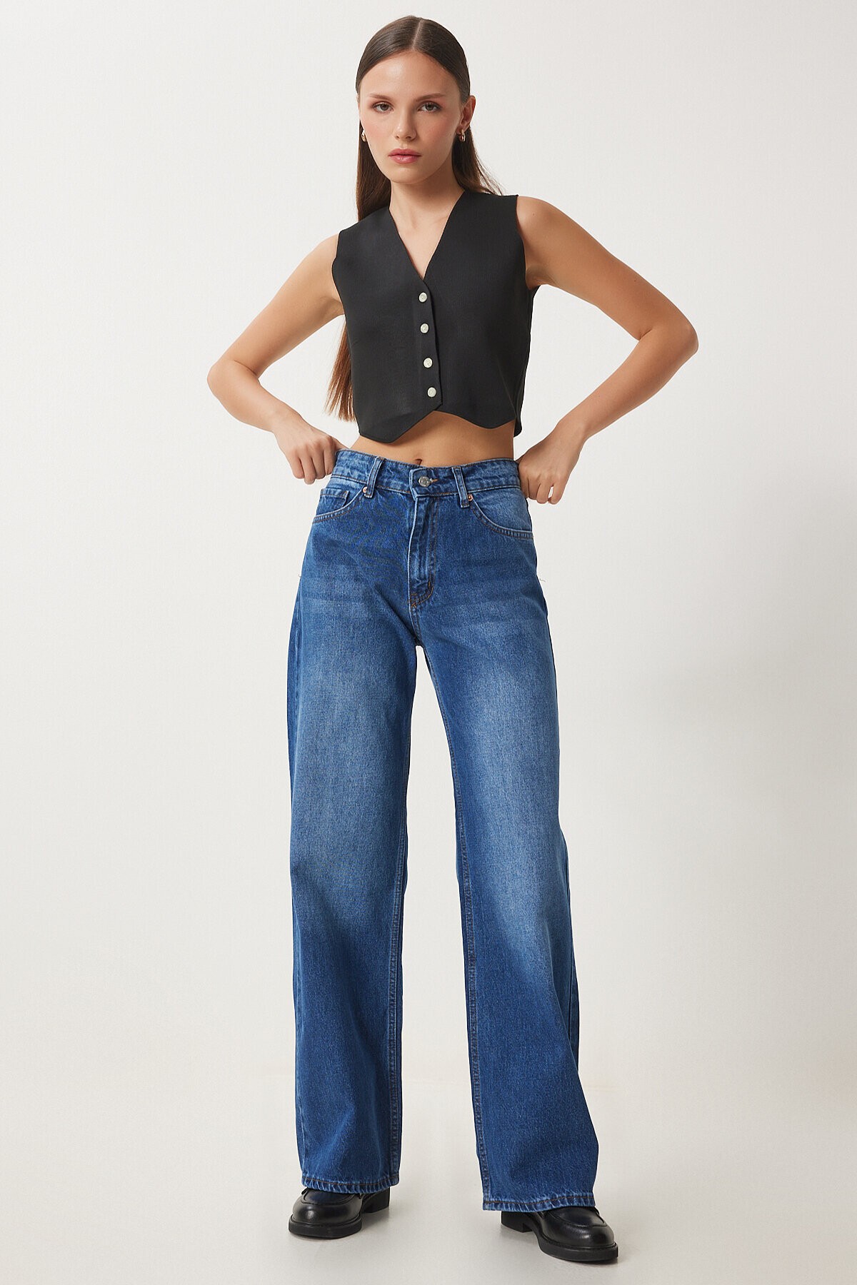 Orta Bel Geniş Paça Bol Jeans MAVİ LUT0009