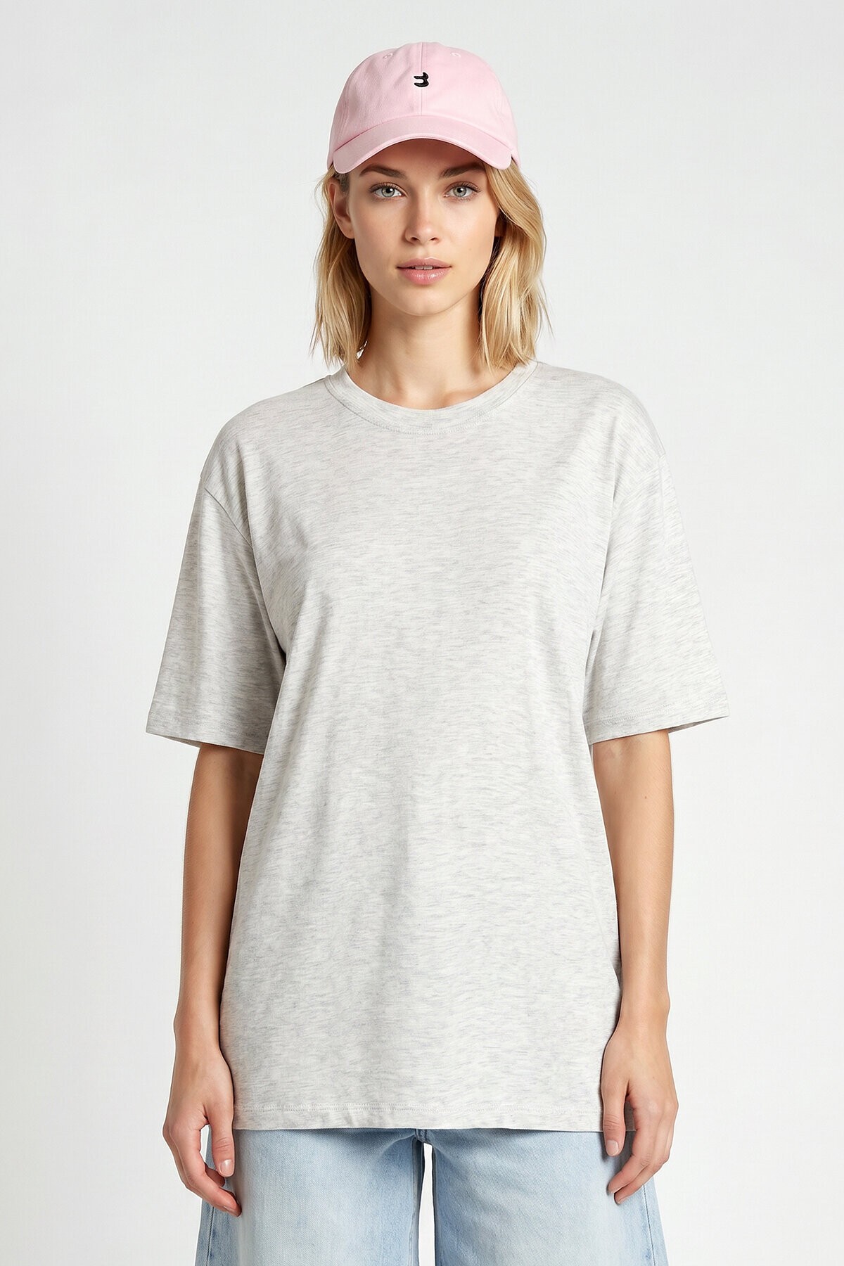 Oversize Basic Fitilli Modal T-shirt GRİ MELANJ LUB0361
