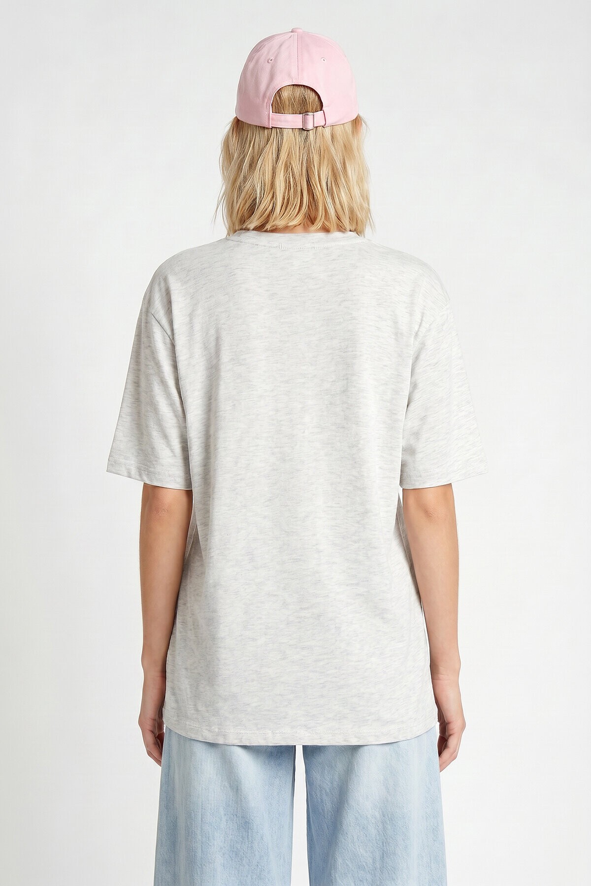 Oversize Basic Fitilli Modal T-shirt GRİ MELANJ LUB0361