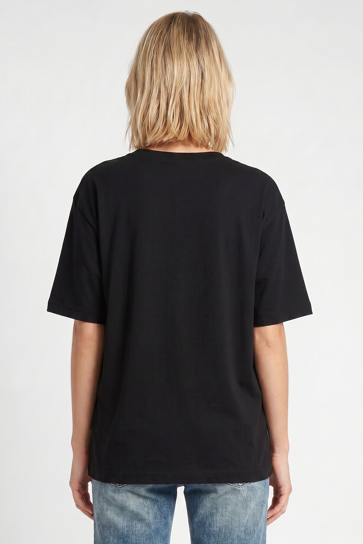 Oversize Basic Fitilli Modal T-shirt SİYAH LUB0361
