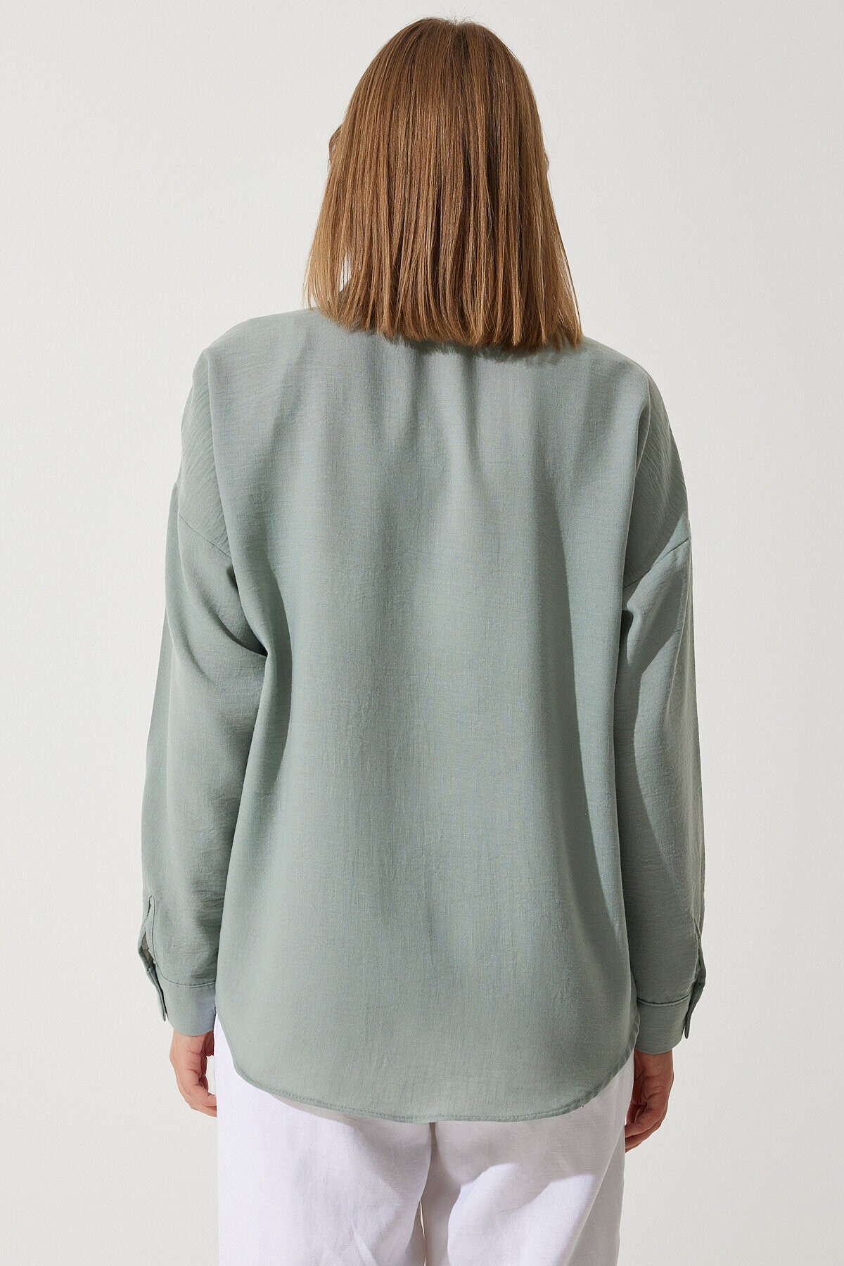 Oversize Basic Keten Ayrobin Gömlek ÇAĞLA YEŞİLİ LDD0009