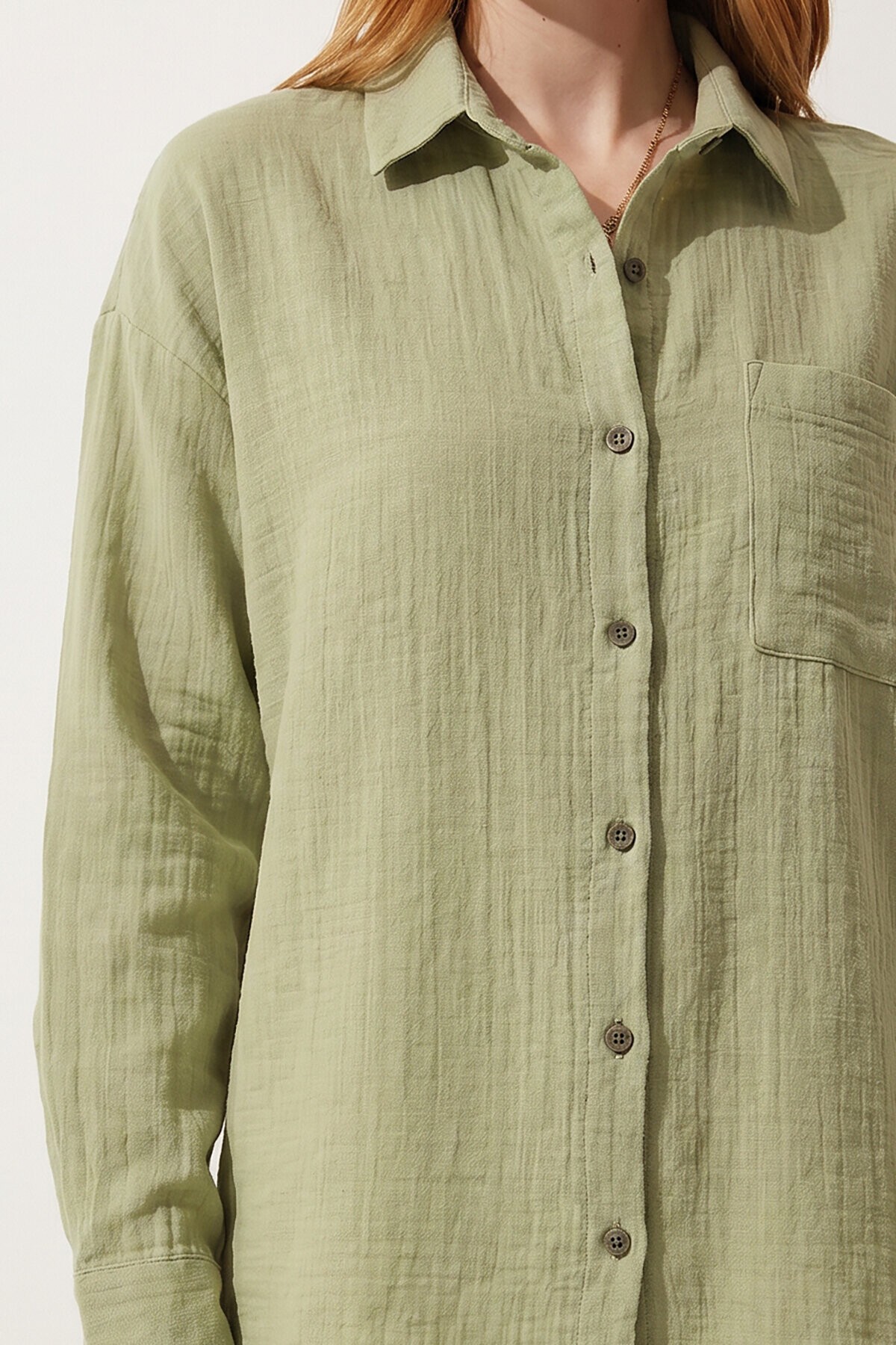 Oversize Basic Müslin Gömlek AÇIK ÇAĞLA YEŞİLİ LMX0002