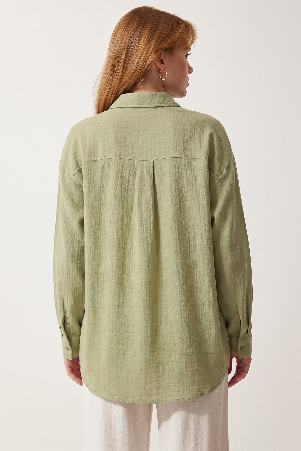 Oversize Basic Müslin Gömlek AÇIK ÇAĞLA YEŞİLİ LMX0002