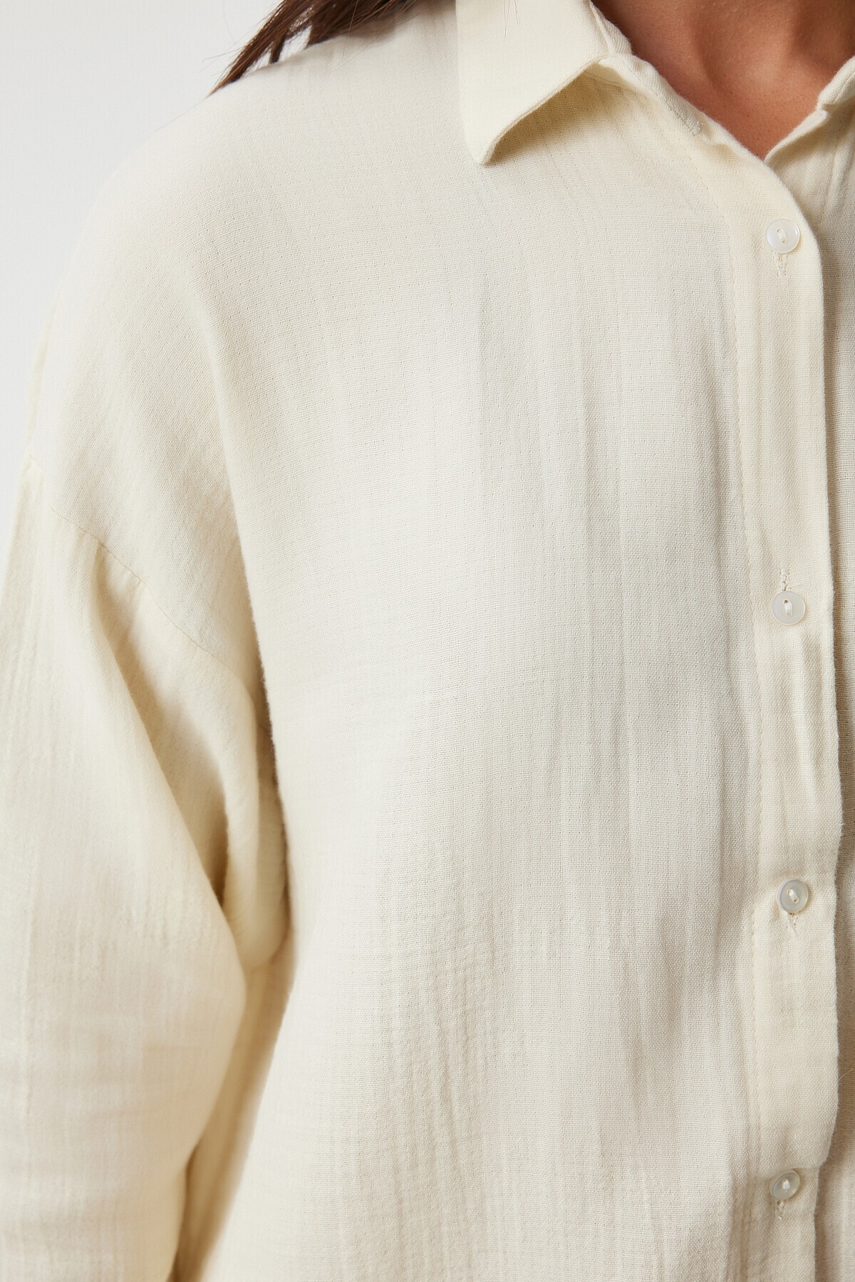 Oversize Basic Müslin Gömlek AÇIK KREM LMX0002
