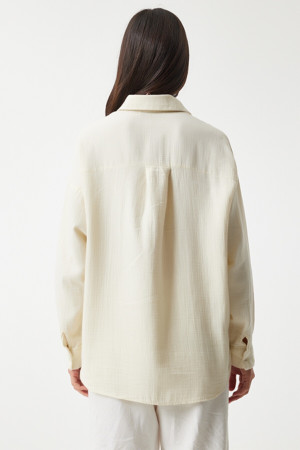 Oversize Basic Müslin Gömlek AÇIK KREM LMX0002