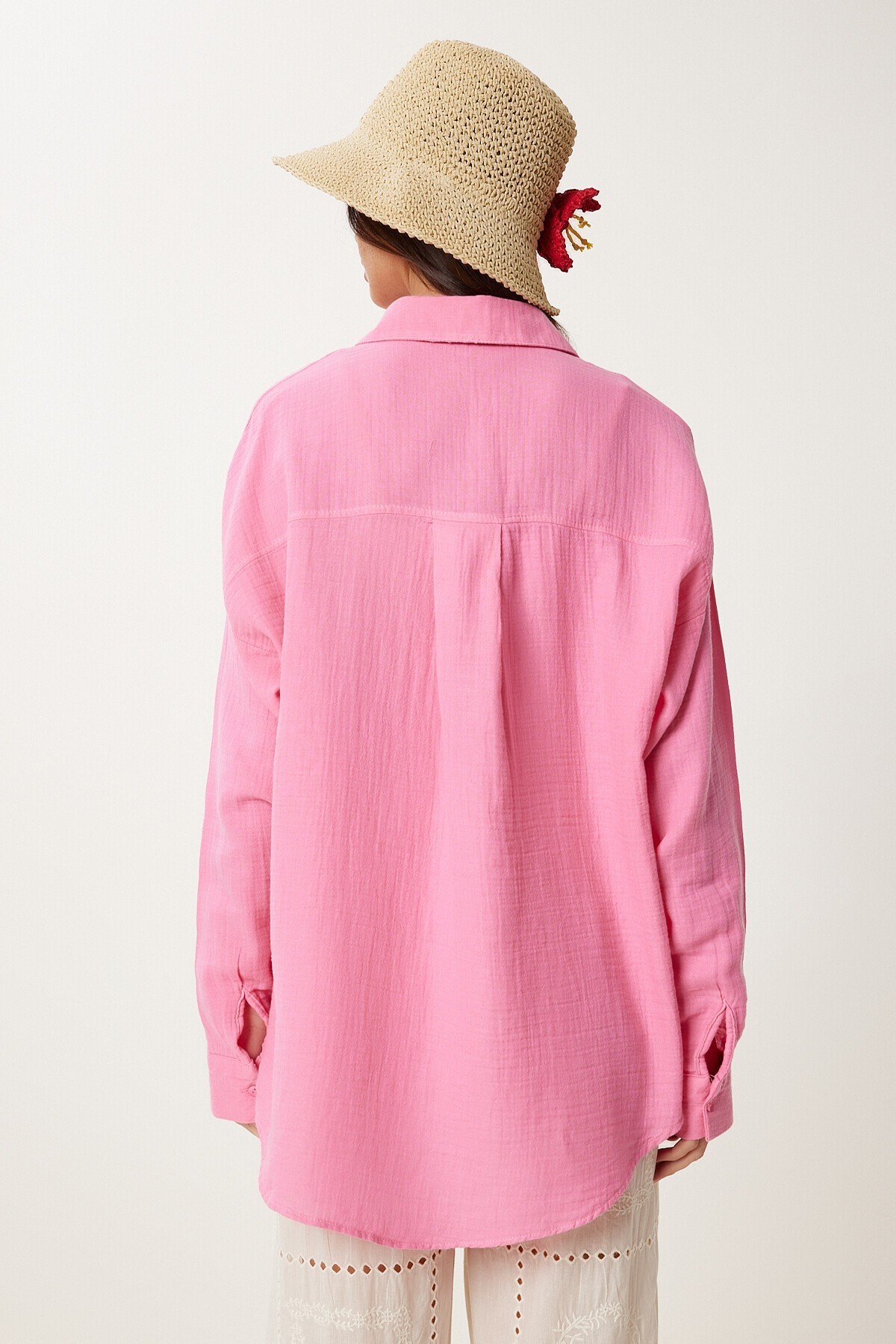 Oversize Basic Müslin Gömlek AÇIK PEMBE LMX0002