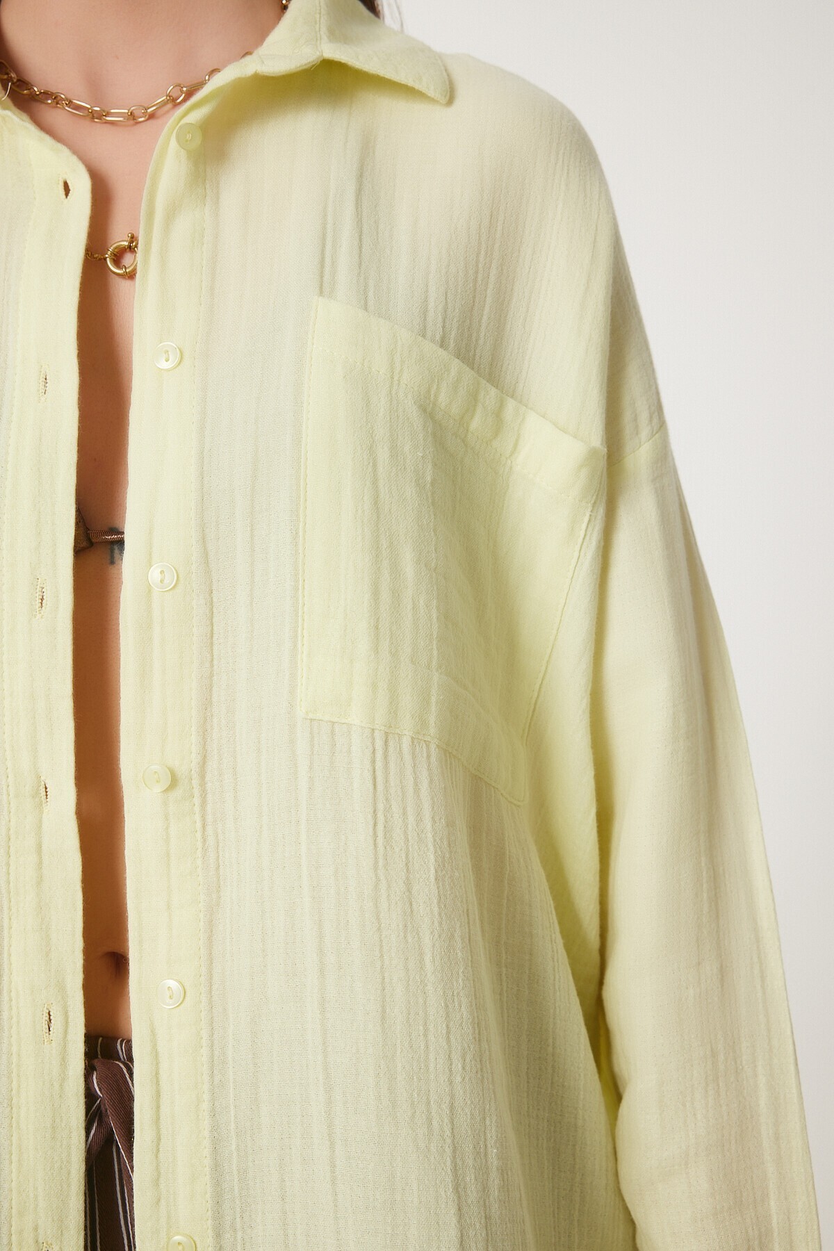 Oversize Basic Müslin Gömlek AÇIK SARI LMX0002
