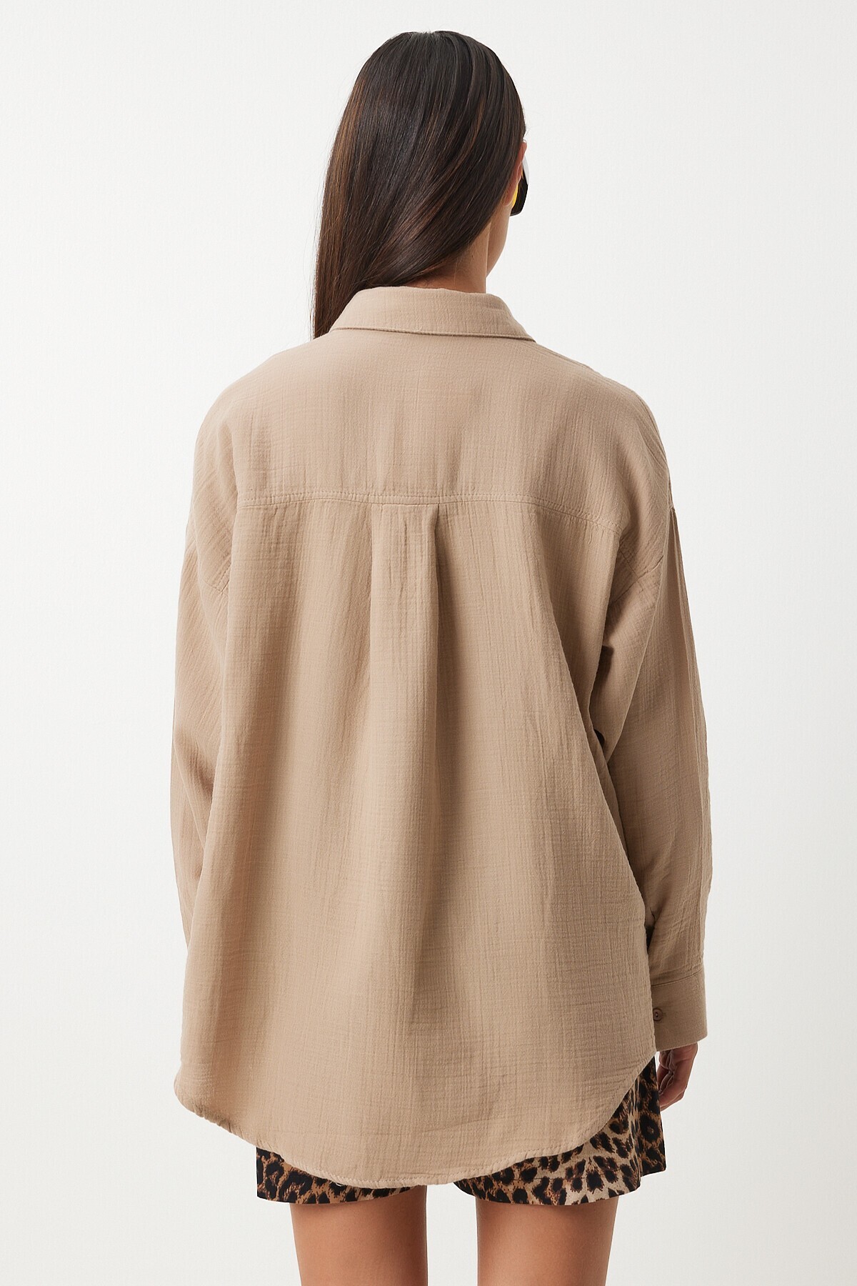 Oversize Basic Müslin Gömlek BEJ LMX0002