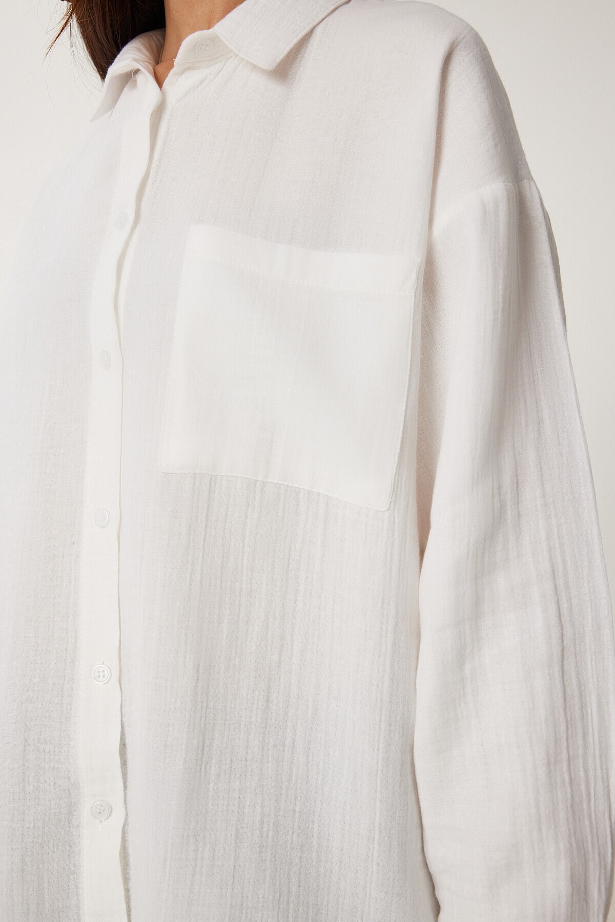 Oversize Basic Müslin Gömlek EKRU LMX0002