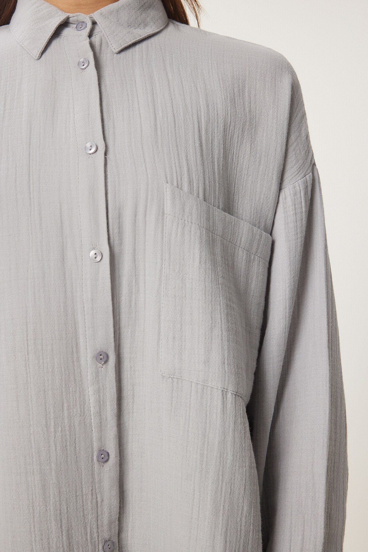 Oversize Basic Müslin Gömlek GRİ LMX0002