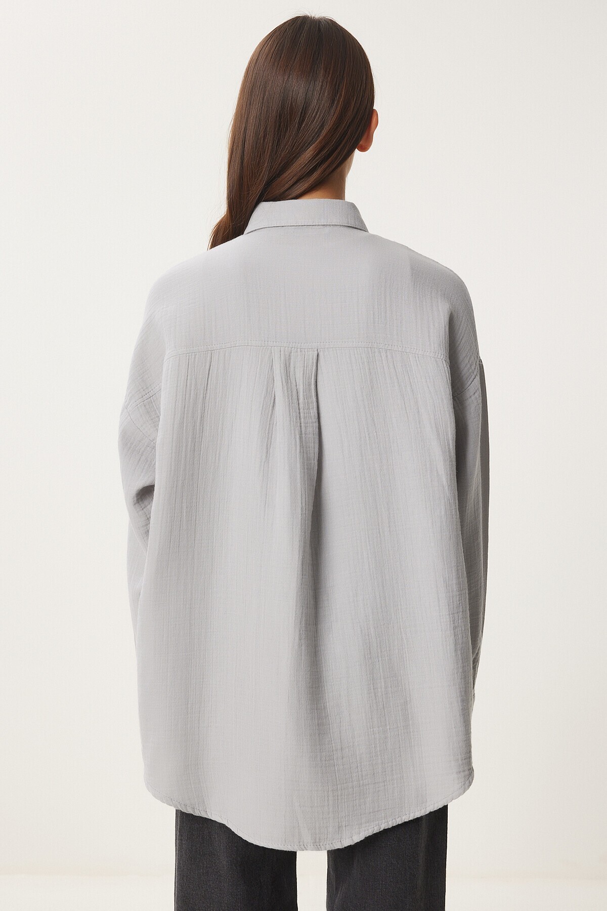 Oversize Basic Müslin Gömlek GRİ LMX0002