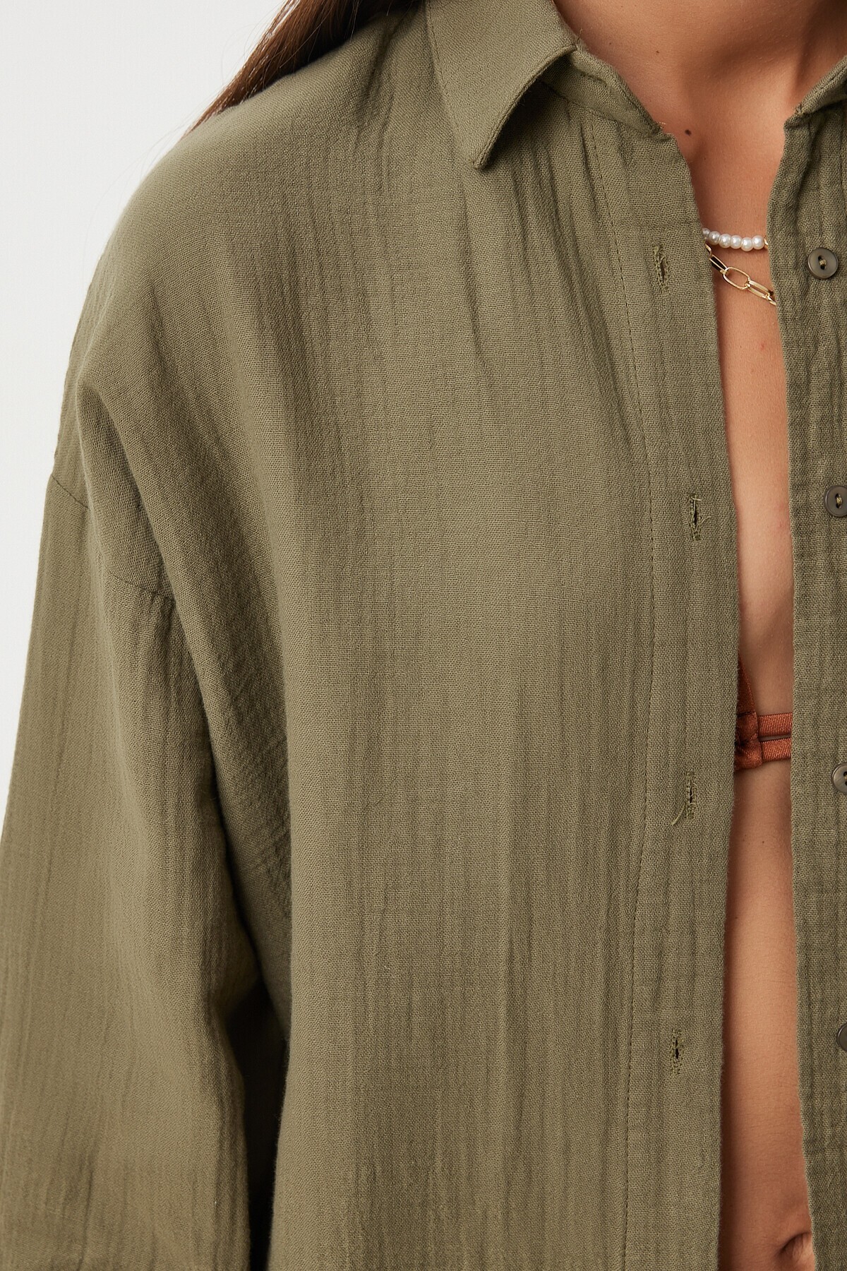 Oversize Basic Müslin Gömlek HAKİ LMX0002