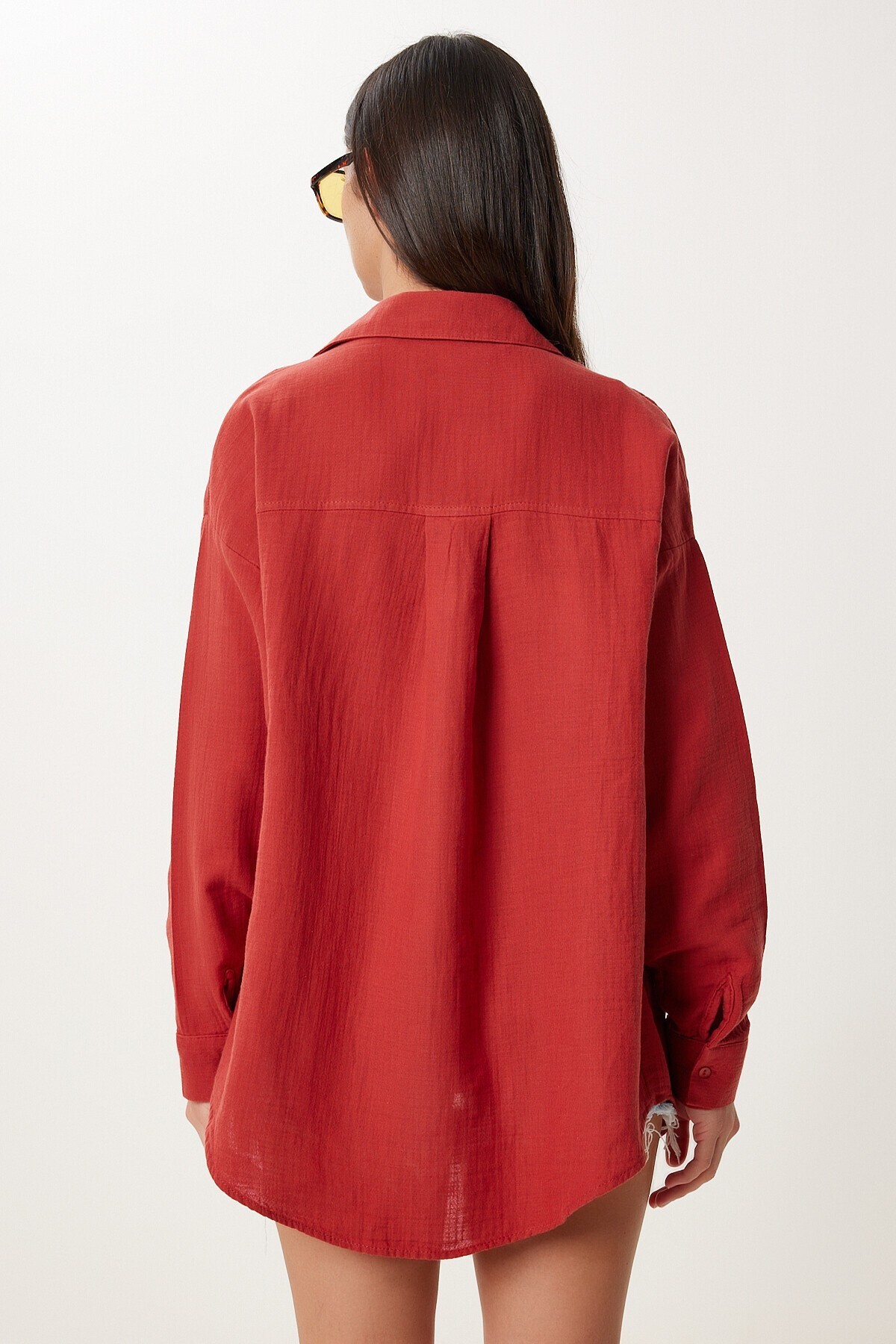 Oversize Basic Müslin Gömlek KİREMİT LMX0002